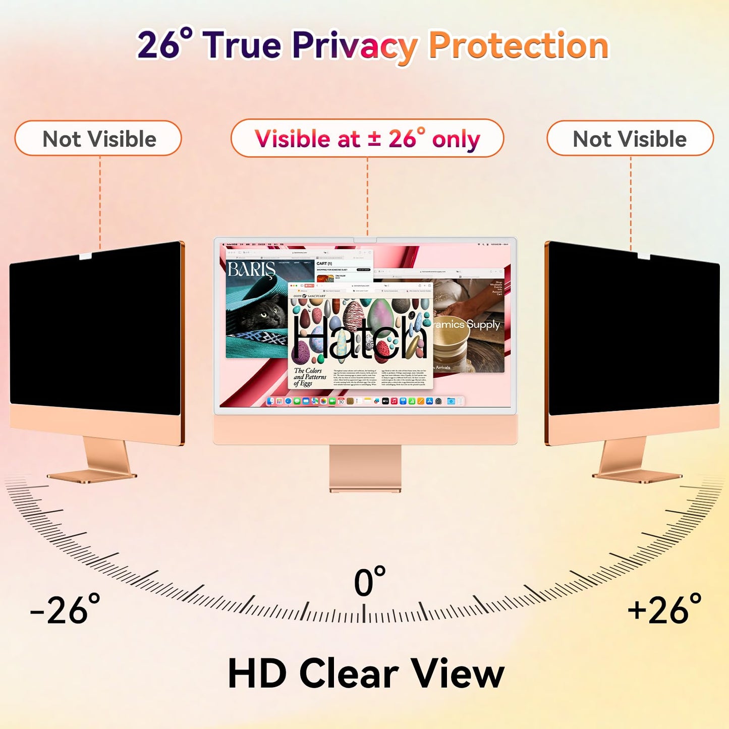 Yklssm 2026 Upgraded iMac Privacy Screen for 24 Inch 2021-2026 Destop Computer Monitor, Anti Glare Blue Light Filter Shield, Anti Spy Privacy