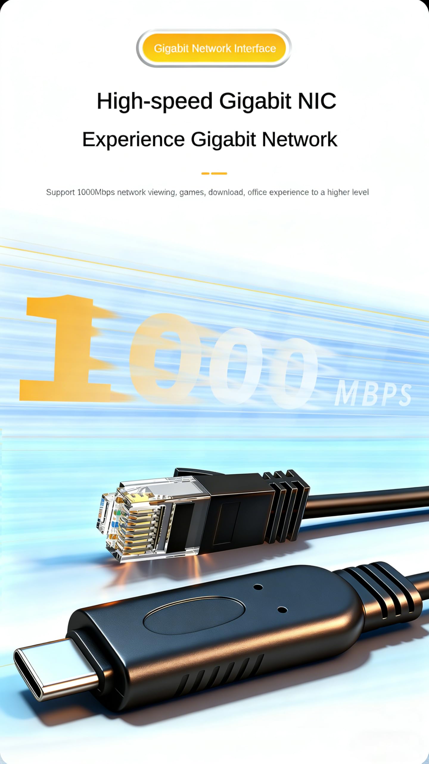 5 ft USB C to RJ45 Gigabit Ethernet Adapter, USB-C to Ethernet Cable with Built-in Network Card Chip, 1000Mbps LAN Adapter for Laptop,Tablet, Phone