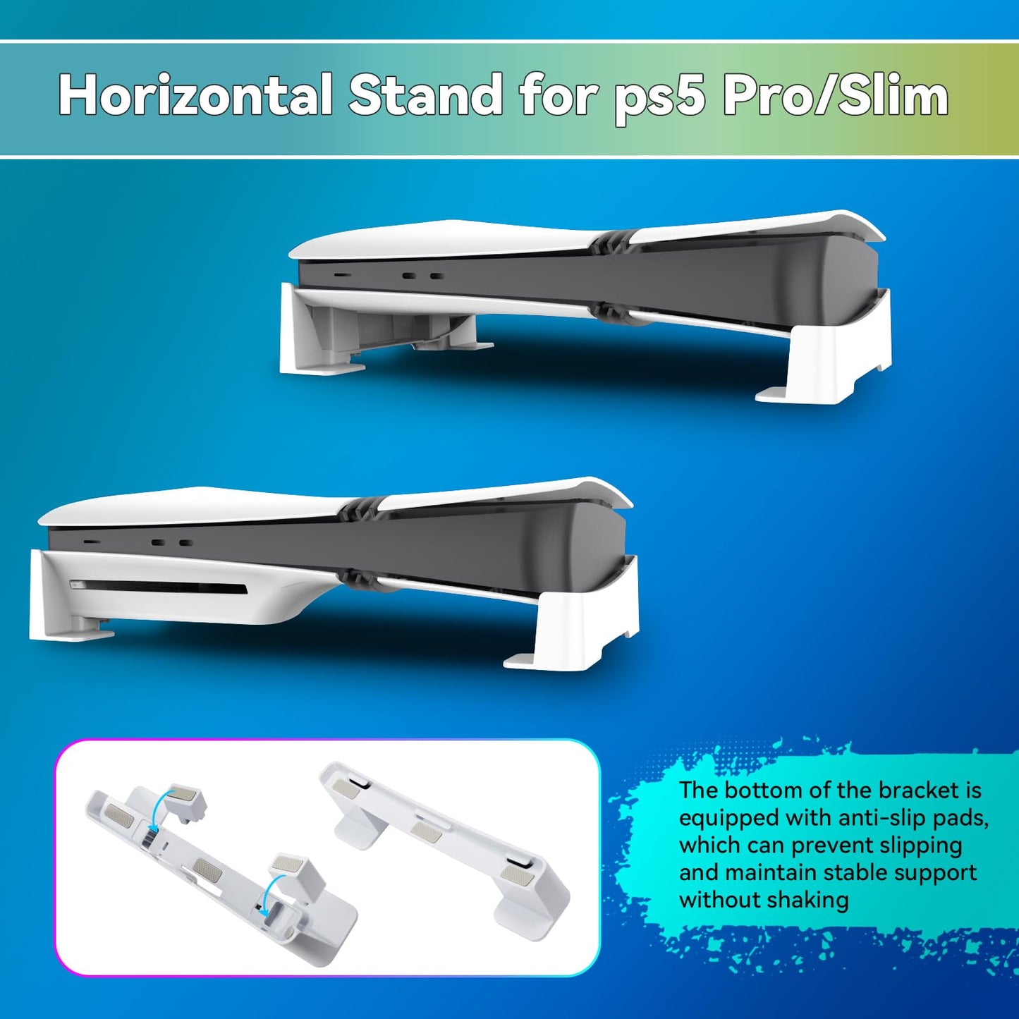 Racrank PS5 Pro Horizontal Stand with Anti-Slip Cooling Base, Space-Saving Dual Mode Base for PS5 Slim & Pro Console Disc & Digital Edition