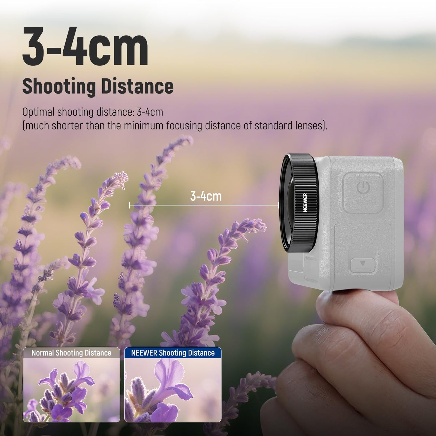 NEEWER Macro Lens Compatible with DJI Osmo Nano/Action 5 Pro/Action 4, 2X Magnification, 2 Elements in 1 Group, 3-4cm Focal Distance, Close Up
