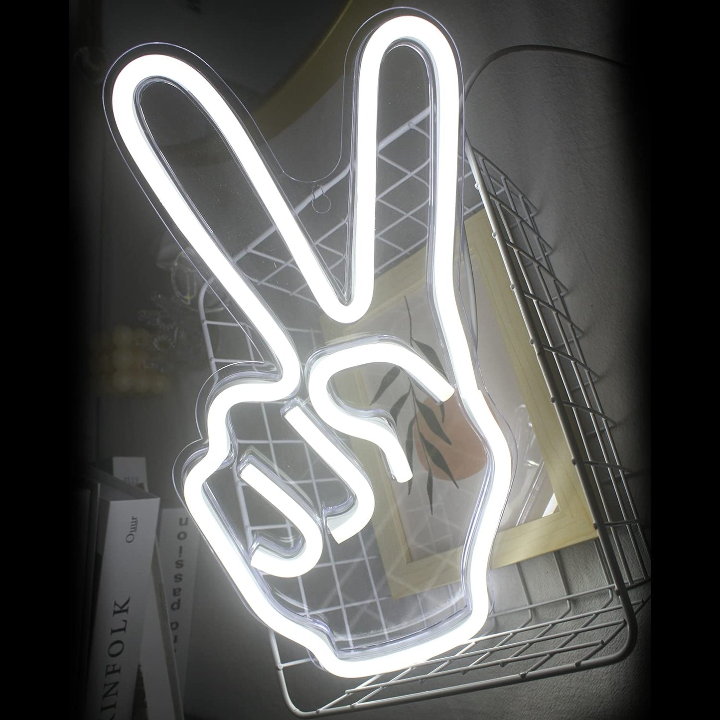 ineonlife Neon Peace Sign Decor Led Neon Signs Peace Finger Peace Sign Wall Sign 15'' x 8'' Victory Gesture Neon Light Novelty Neon Wall Lights