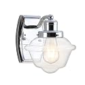JONATHAN Y 7" Chrome 1-Light Schoolhouse LED Vanity Light, Mid-Century Wall Sconce for Bathroom Kitchen Hallway, Clear Glass Shade, 2700K LED Bulb