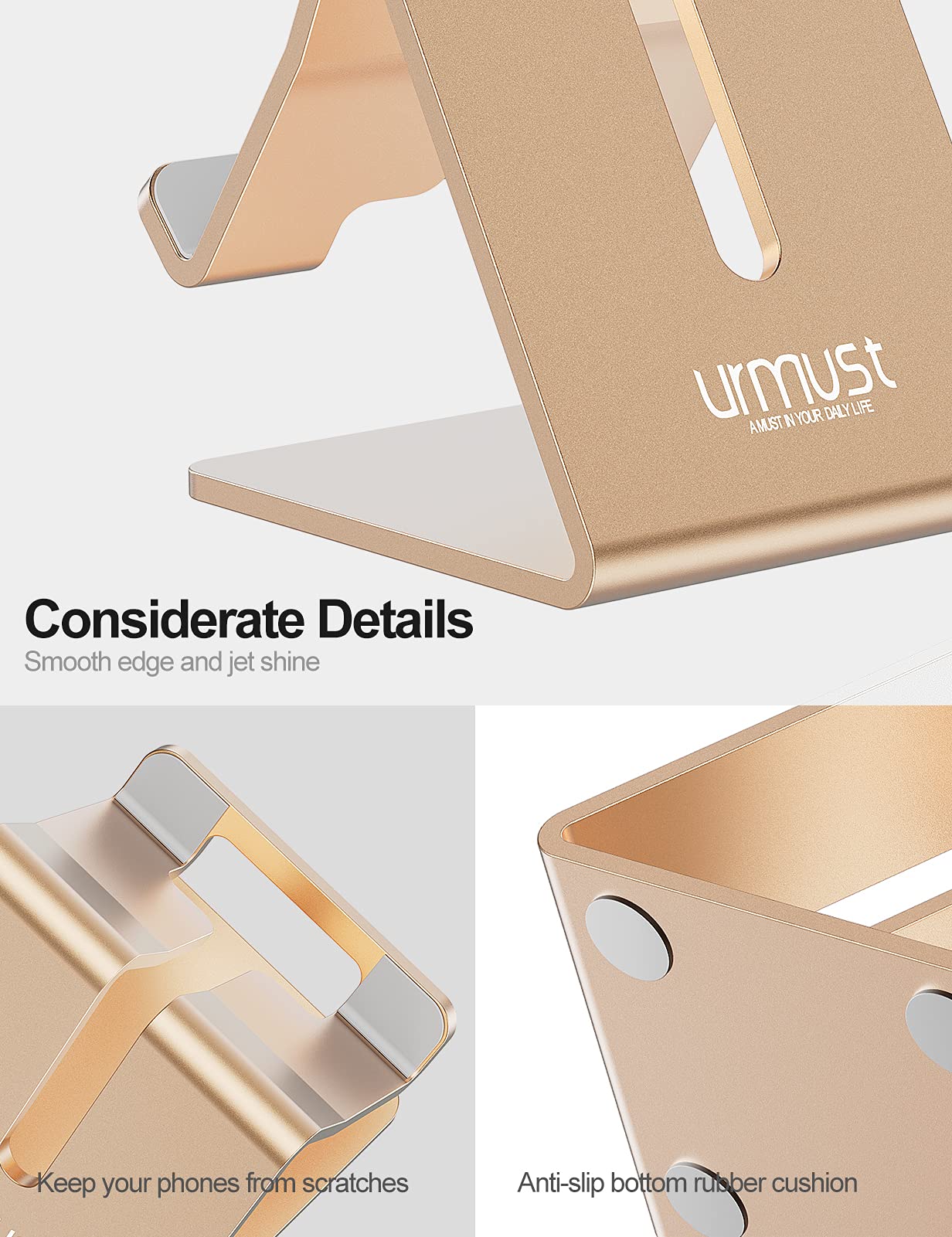 Urmust Desk Cell Phone Stand Holder Aluminum Phone Dock Cradle for iPhone 14 13 12 11 Pro Xs Max Xr X 8 7 6 6s Plus 5 5s 5c, Office Decor Office