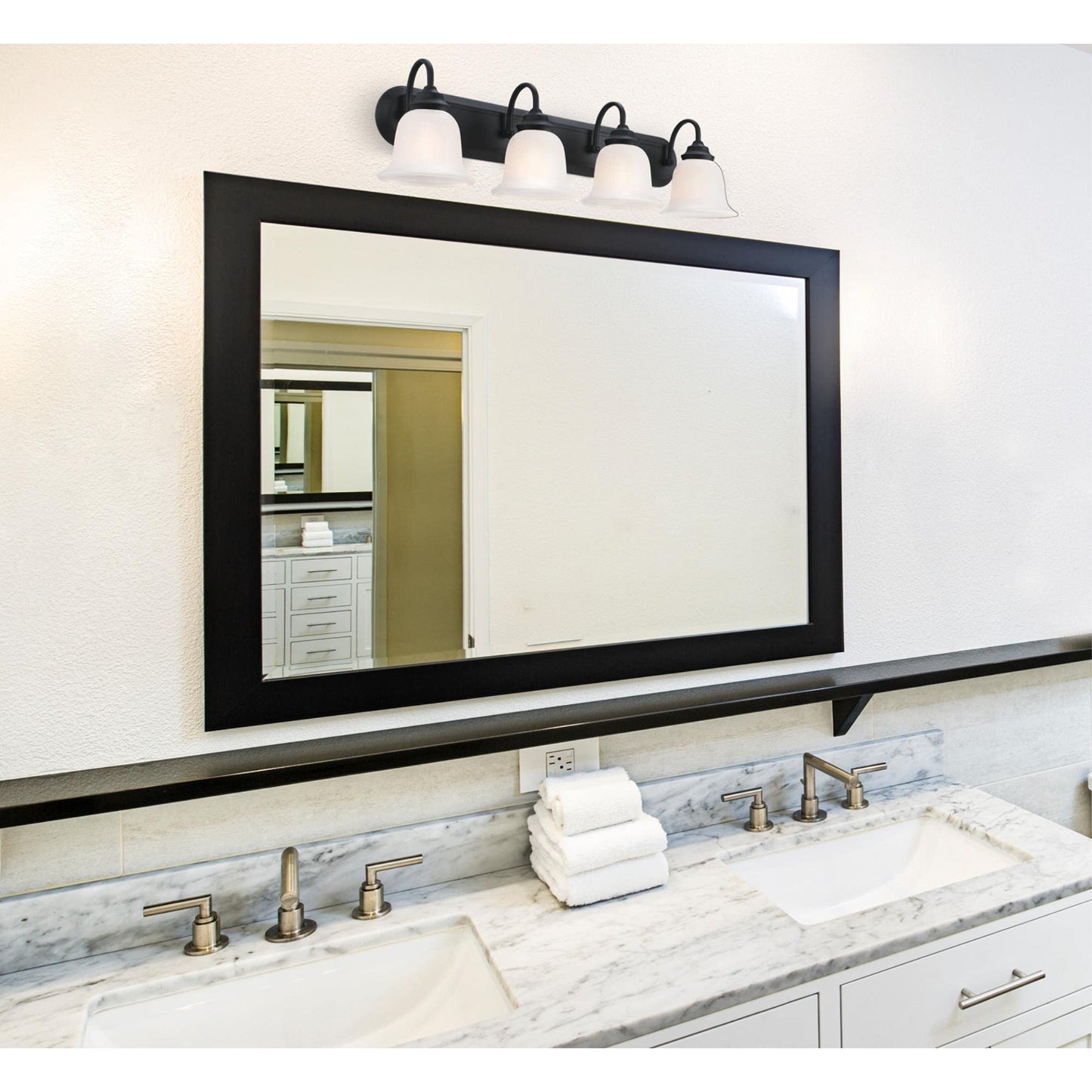 Westinghouse 6117100 Harwell Traditional Four-Light Indoor Vanity Light Fixture, Matte Black Finish, White Opal Glass