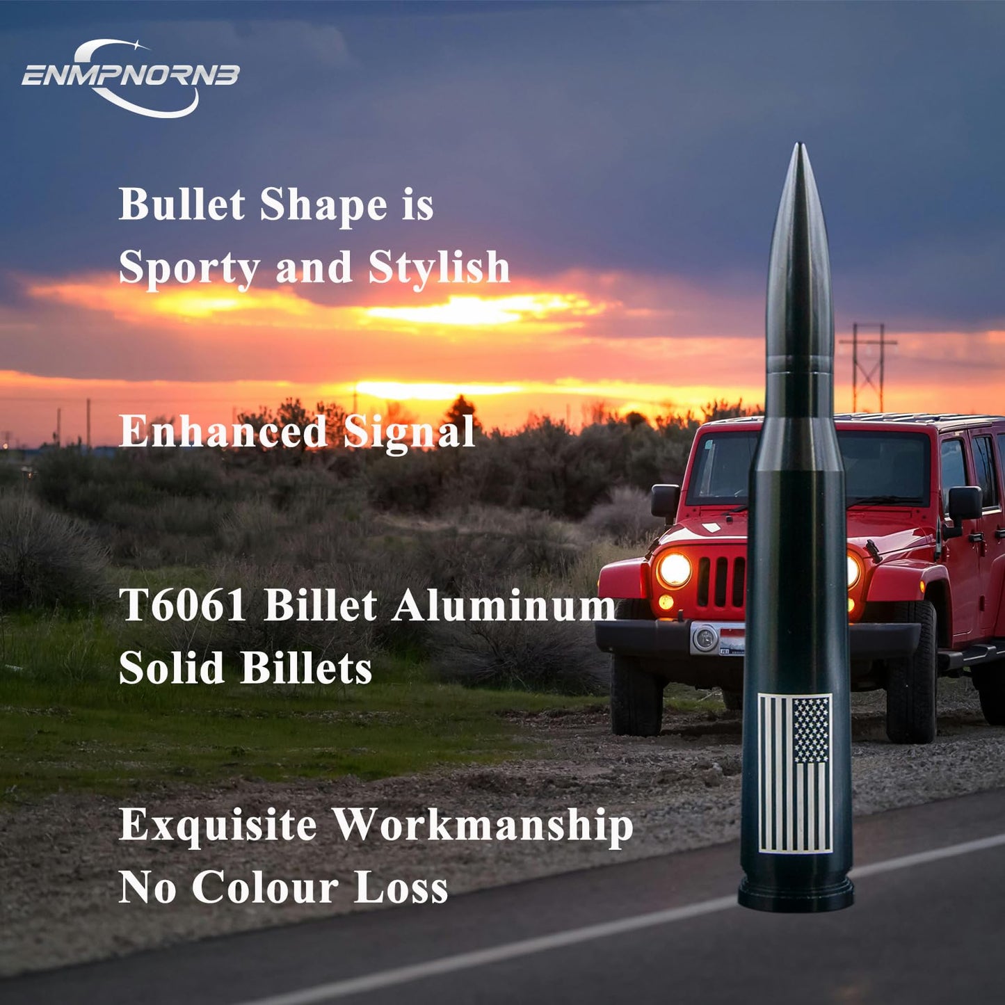 Enmpnornb 5.5inch Black Bullet Antenna American Flag Replacement for Chevy Silverado Dodge Ford F150 F250 F350 RAM 1500 2500 Raptor Truck Antenna