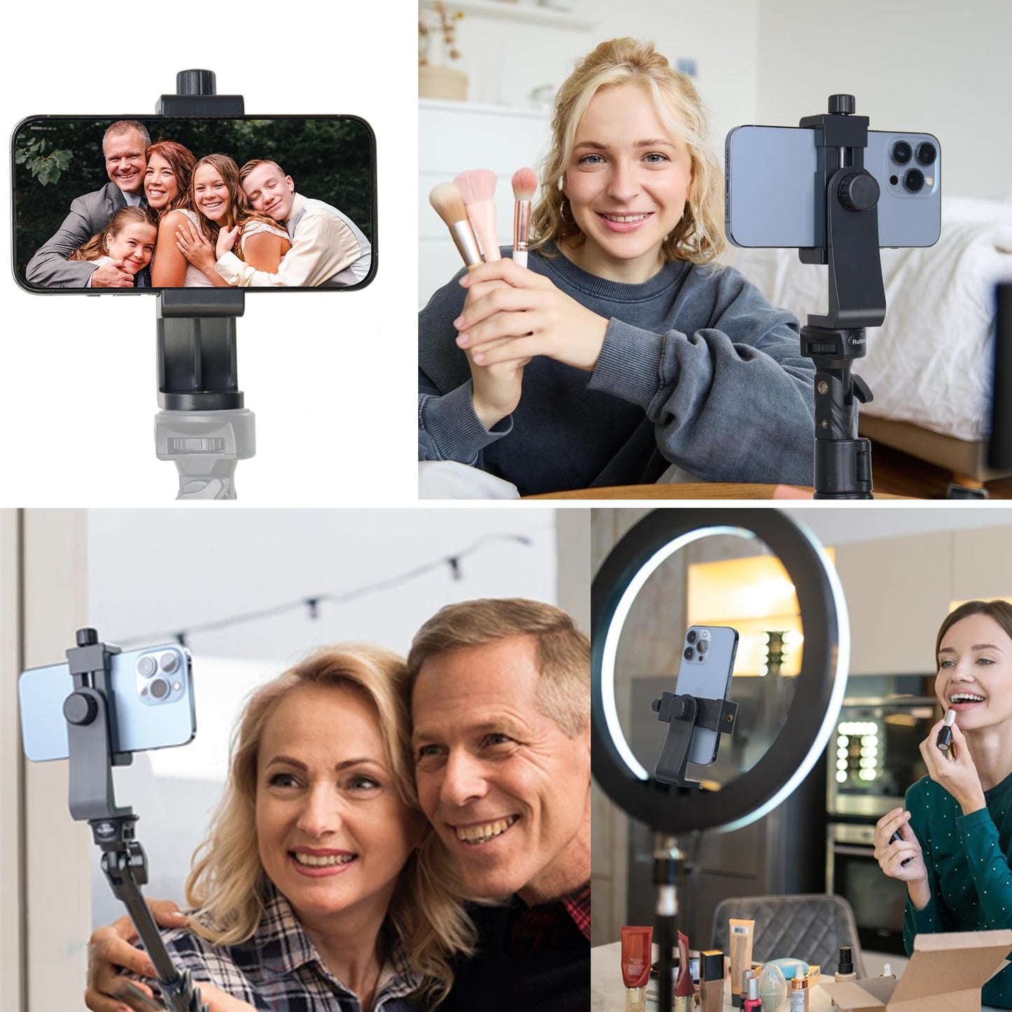Ruittos Phone Tripod Mount Adapter with Camera Remote Controller, Cell Phone Holder Clip with Adjustable Clamp Compatible with iPhone, Samsung, HTC