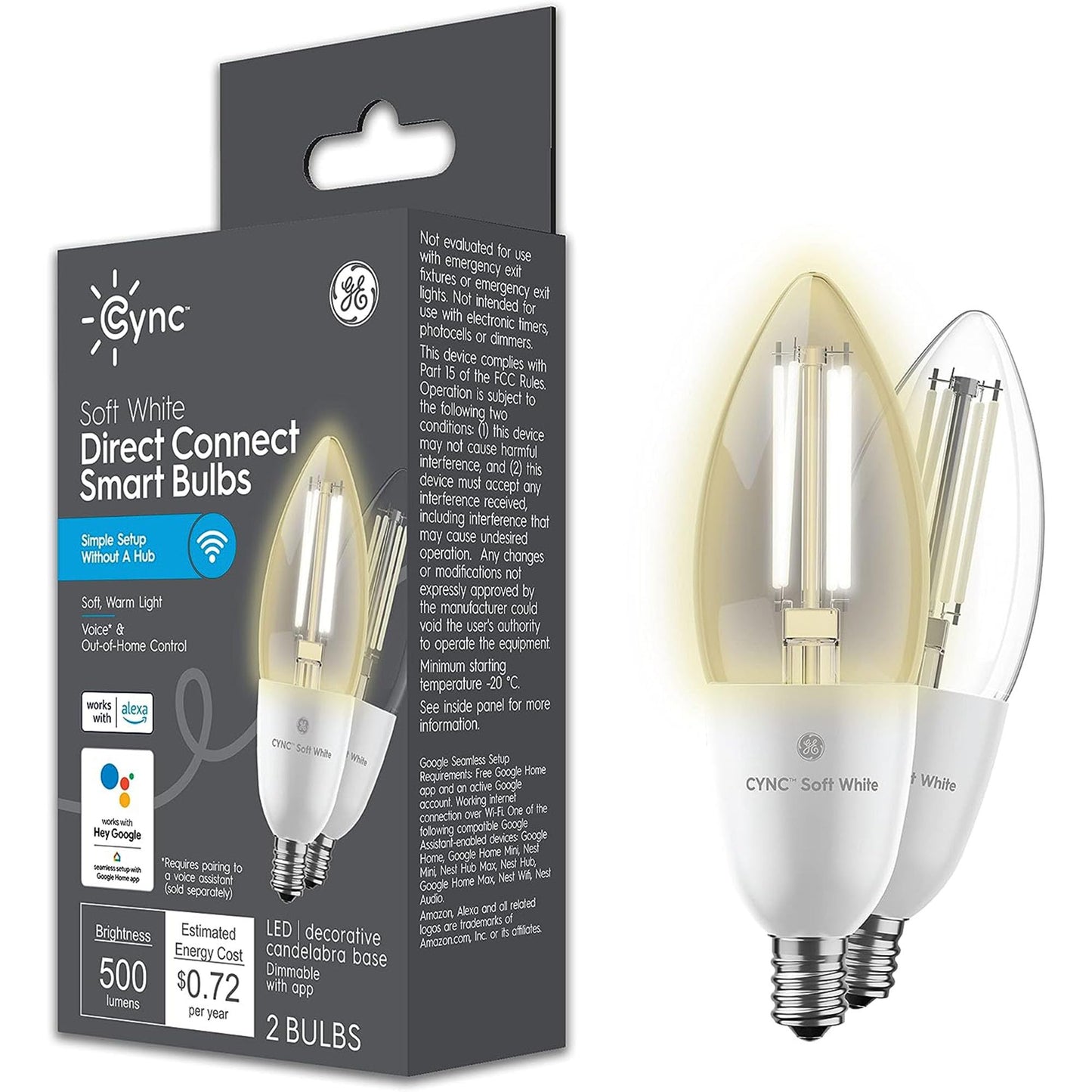 GE CYNC Smart LED Light Bulb, B11 Candle Light Bulb, Works with Amazon Alexa and Google Home, WiFi Light, 60W Equivalent, Soft White, Small Base (Pack