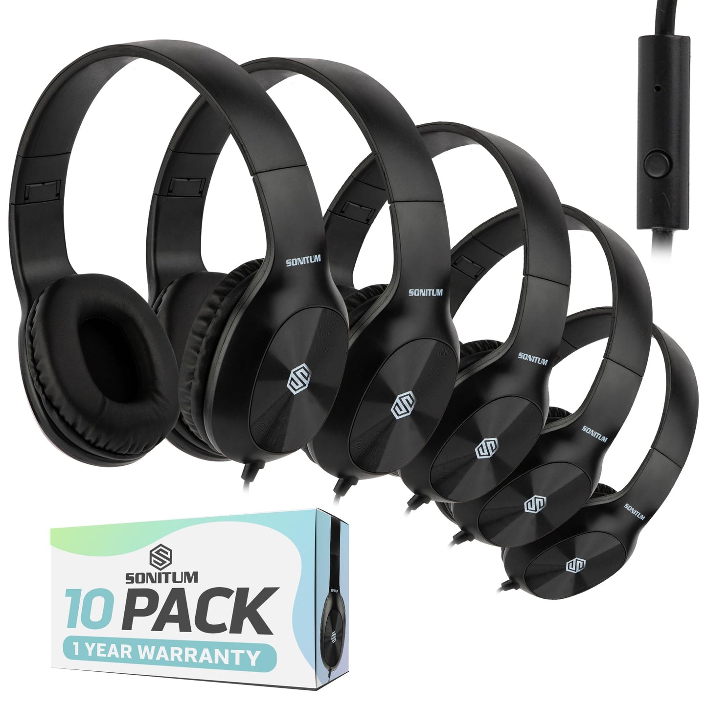 Sonitum Classroom Headphones-Bulk 10-Pack, with Microphone Student On Ear Comfy Swivel Earphones for Library, School, Airplane, Kids-for Online…