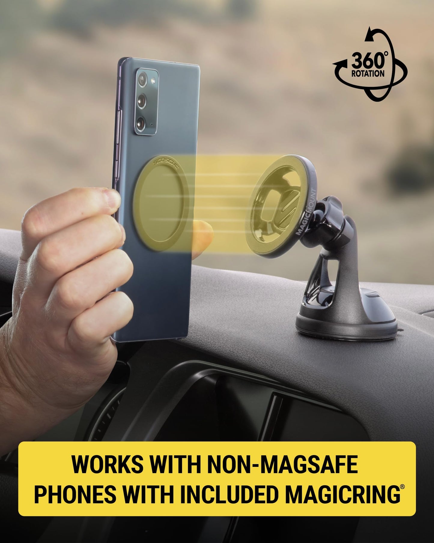 Scosche SMS2WD MagicMount MagSafe Suction Cup Phone Mount for Car Windshield/Dashboard Cell Phone Holder Compatible with Popsocket, Magnetic Stand