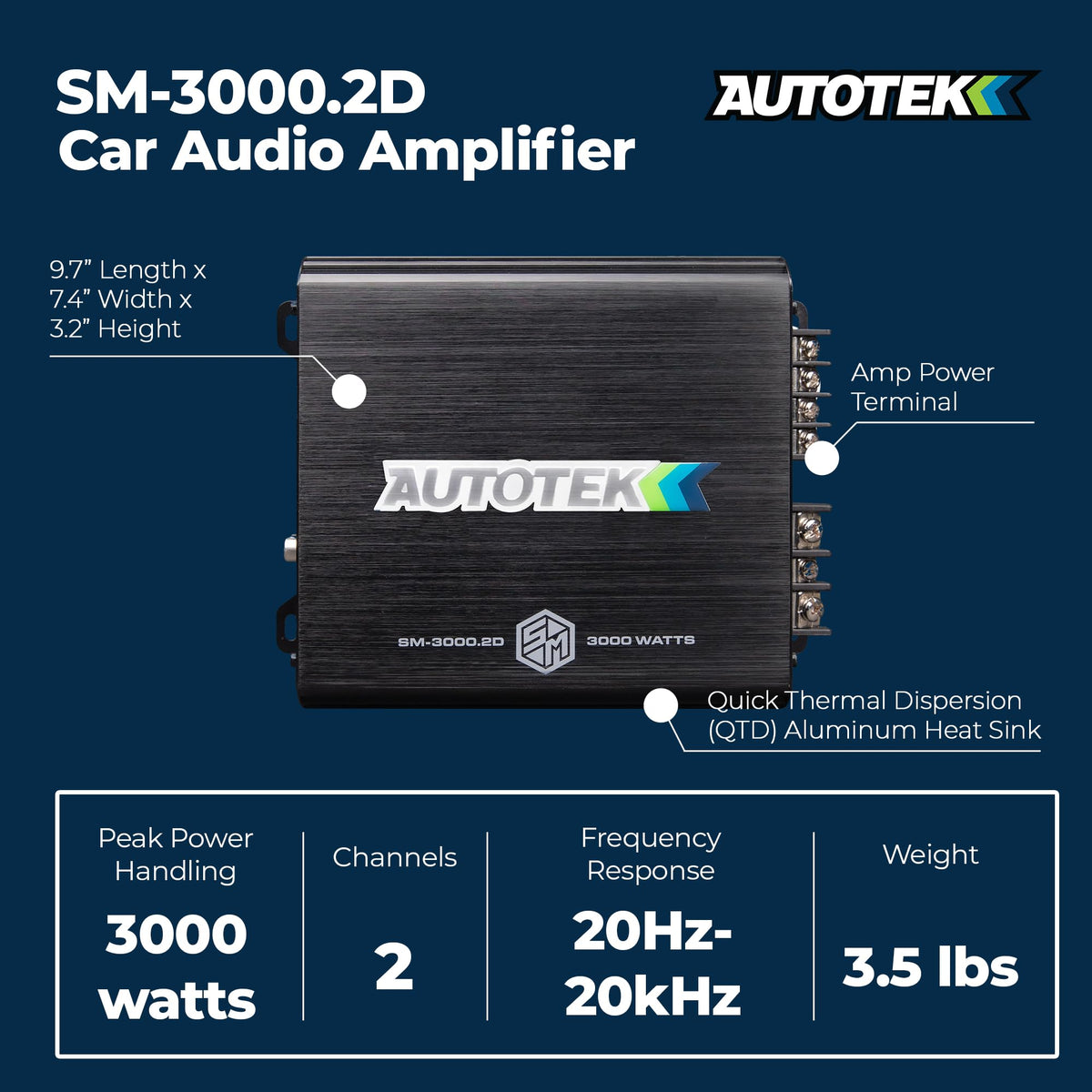 Autotek Street Machine 3000W 2-Channel Class-D Car Audio Amplifier