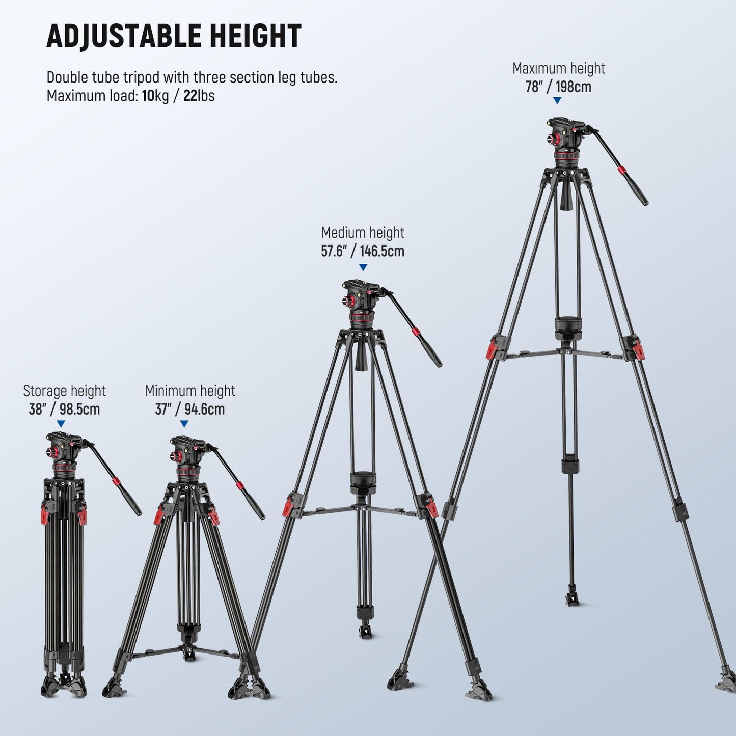 NEEWER 78" Video Camera Tripod Carbon Fiber with Damping Adjustable Fluid Head, One Step Quick Release with QR Plate & Handle, Heavy Duty Tripod Stand