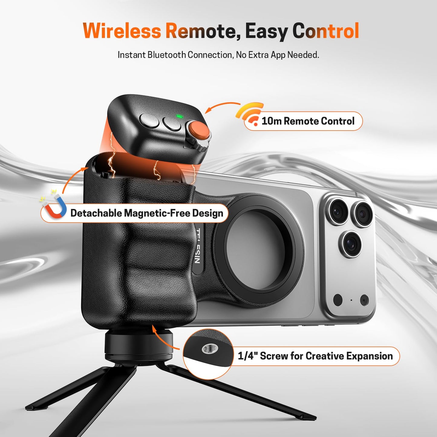 Jeebel Magnetic Phone Camera Grip, Smartphone Holder Selfie Handle Snap with Wireless USB Remote Control & 1/4” Screw Mount, Camera Stabilizer