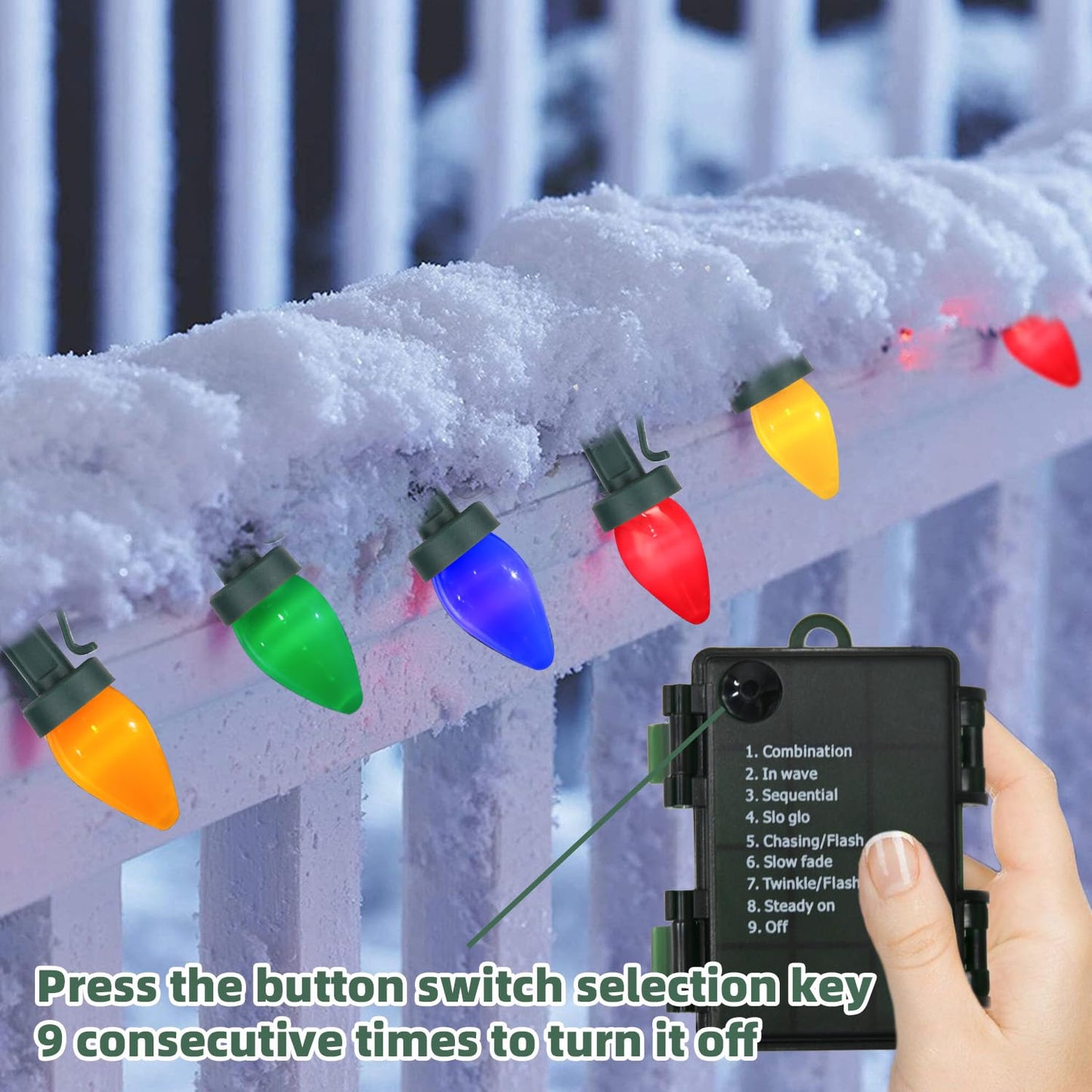 27.5Ft C7 LED Battery Operated Christmas Lights Outdoor with Timer, 8 Mode Twinkle Multicolor Christmas Tree Lights Indoor Outdoor Waterproof