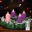 Daord D2 x H4 Advent LED Candles Set of 4 Christmas LED Flameless Pillar Candle 3 Purple and 1 Pink for Advent Rituals Festival and Special Occasions