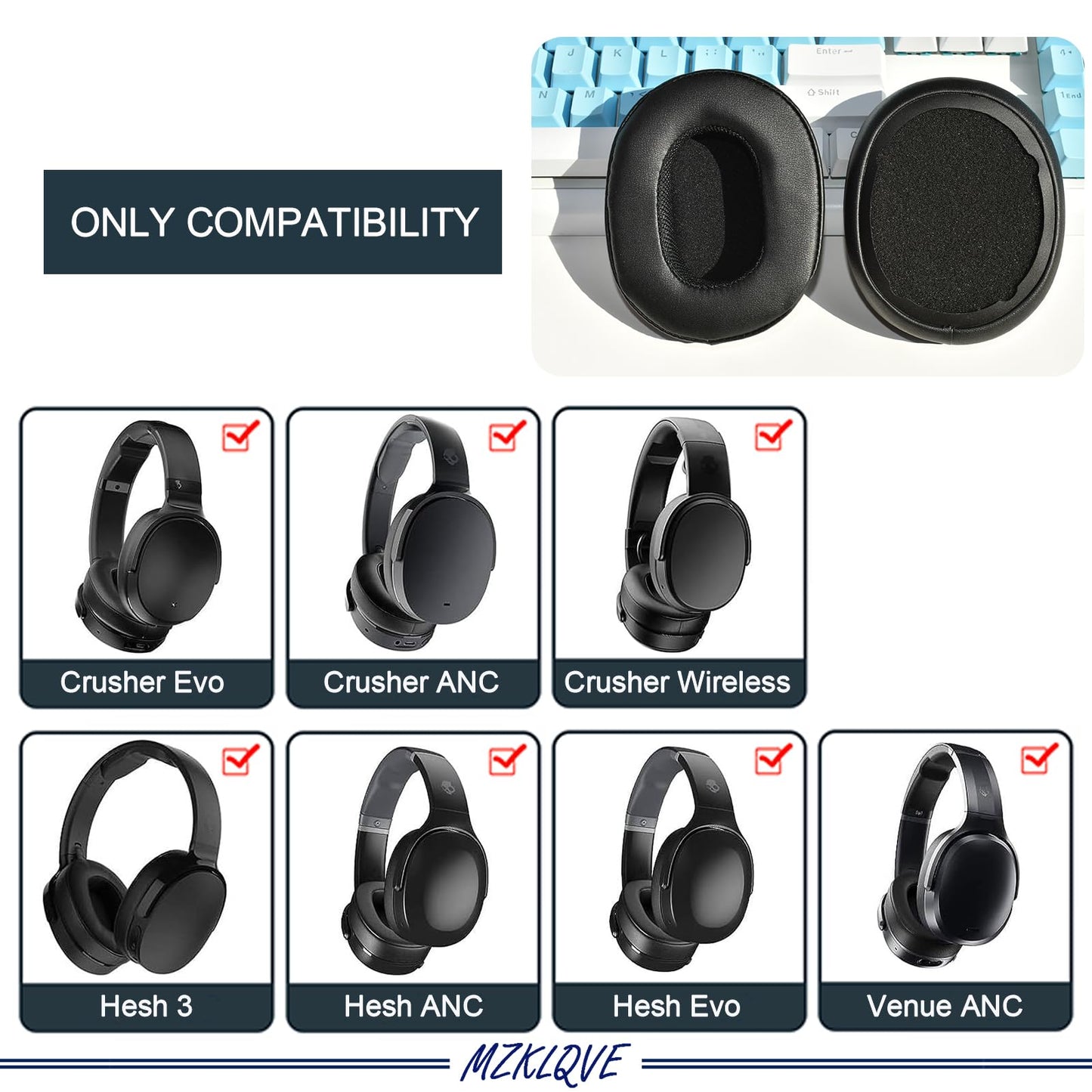 Crusher Evo Ear Pads - Replacement Earpads Ear Cushions for Skullcandy Crusher Evo/ANC/Wireless & Hesh 3/NC/Evo & Venue ANC Headphones (Black)