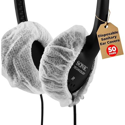 Sonic Technology Disposable Sanitary Ear Covers for Headphones and Headsets: 50 Pair (2.5") Woven Paper Head Phone Ear Caps - Hygienic Headset & Head