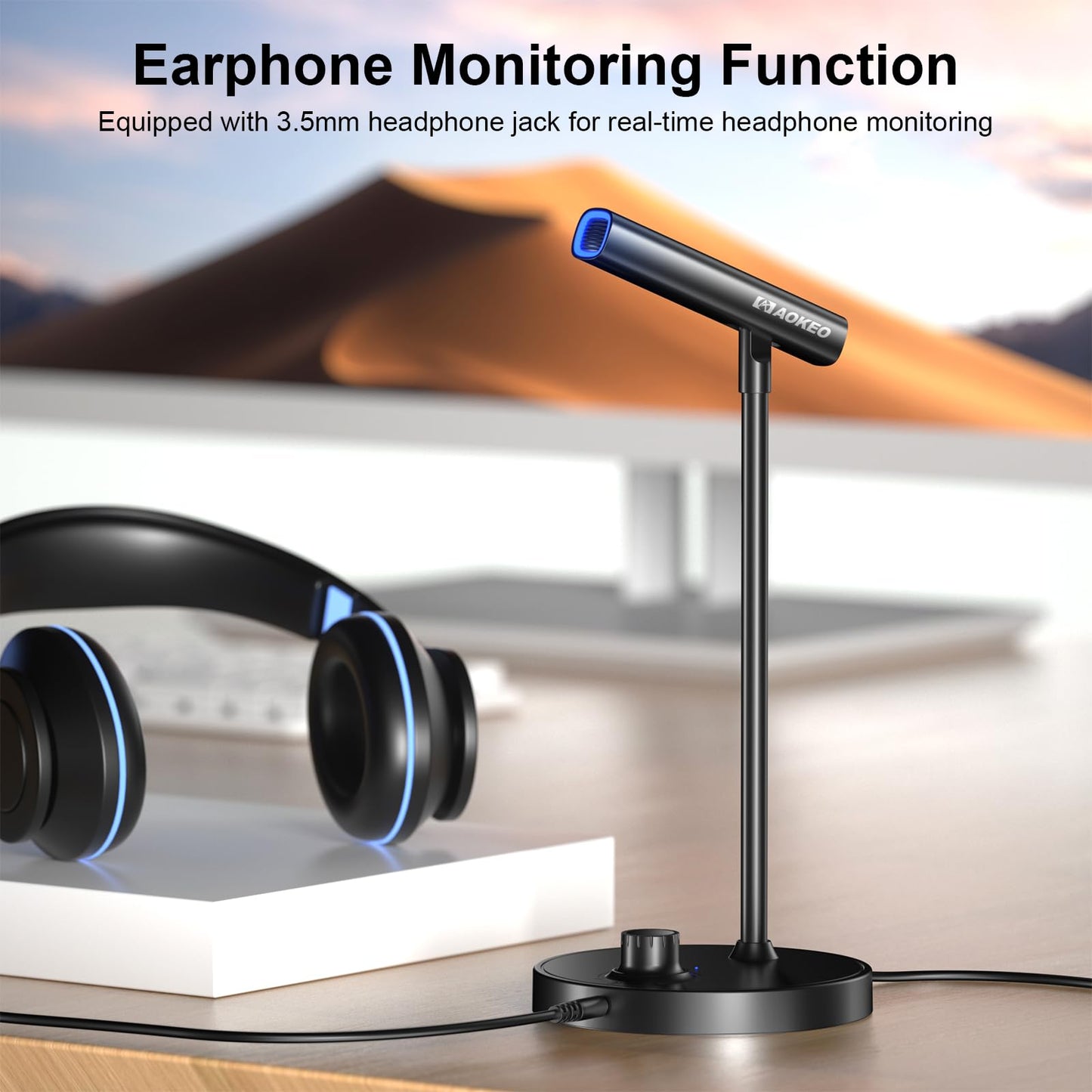 Aokeo USB Microphone, Gaming Microphone for PC with Volume Control Buttons for Recording,Podcasting,Streaming,YouTube,PS5 PS4 Mac Laptop