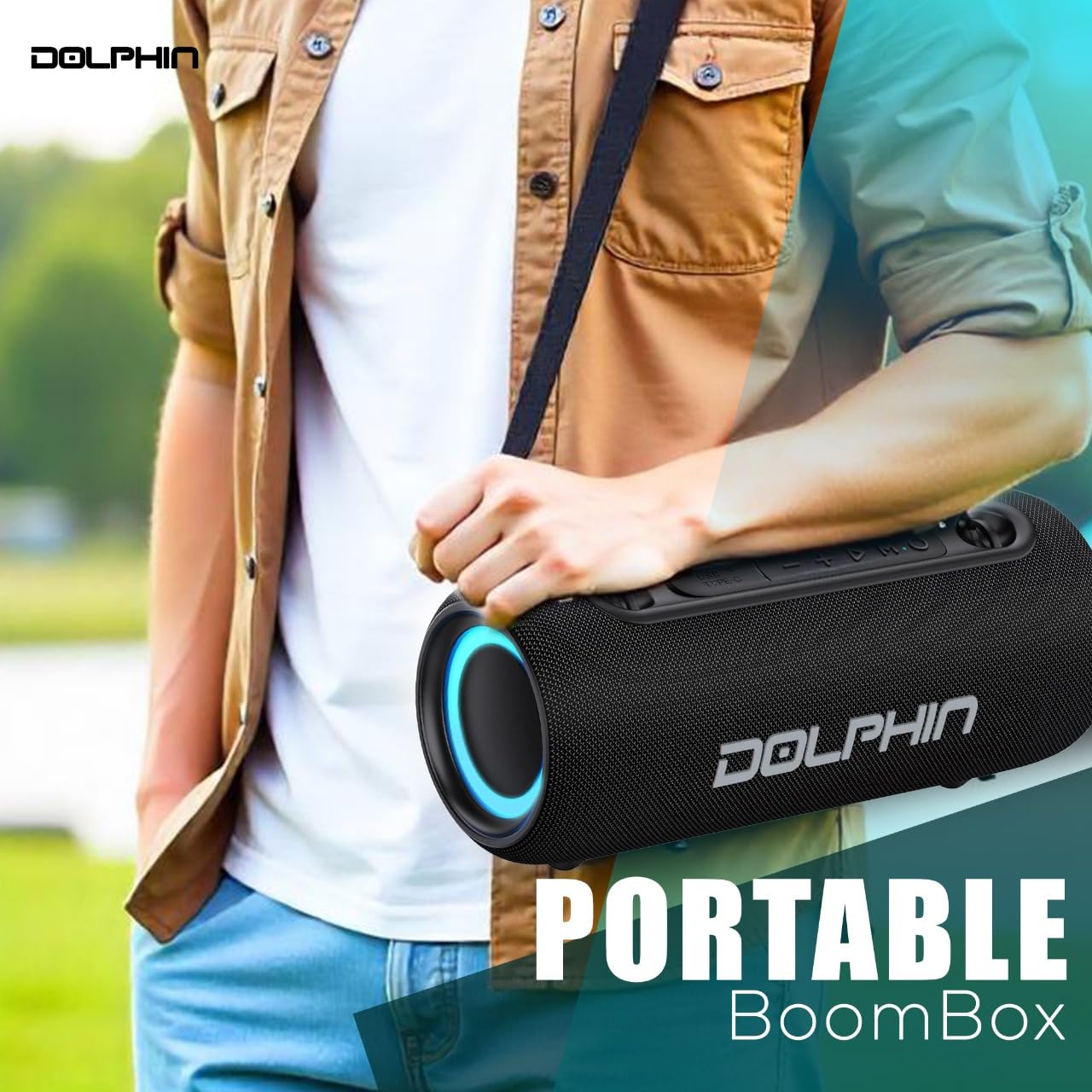 Dolphin Waterproof Bluetooth Speaker, 26W Loud with Bass Portable Boombox, Water Resistant IPX5, Long-Lasting Battery
