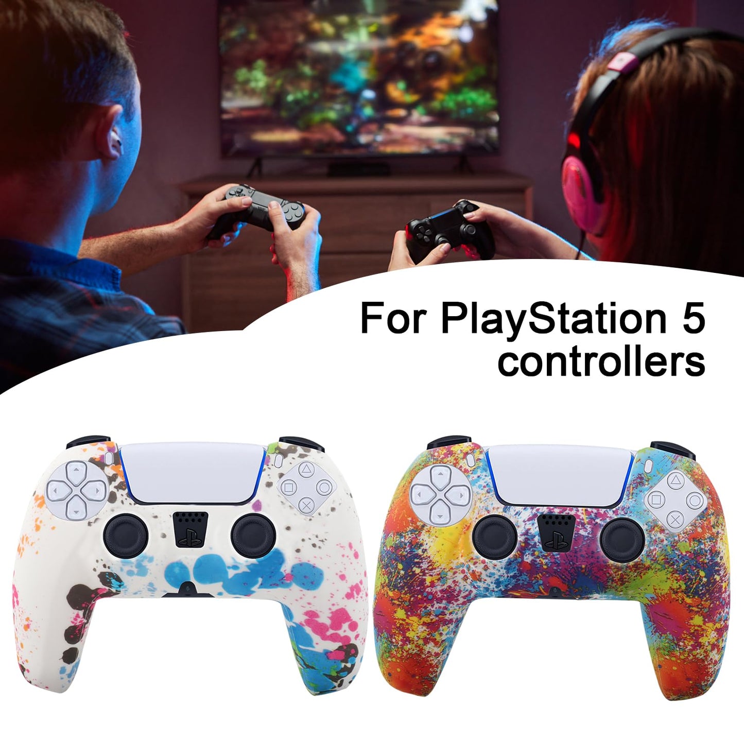 Miruchertter PS5 Silicone Controller Skin 2 Pack Anti-Slip Silicone Protector Sleeve Cover Case for PlayStation 5 with 8 Thumb Grip Caps PS5