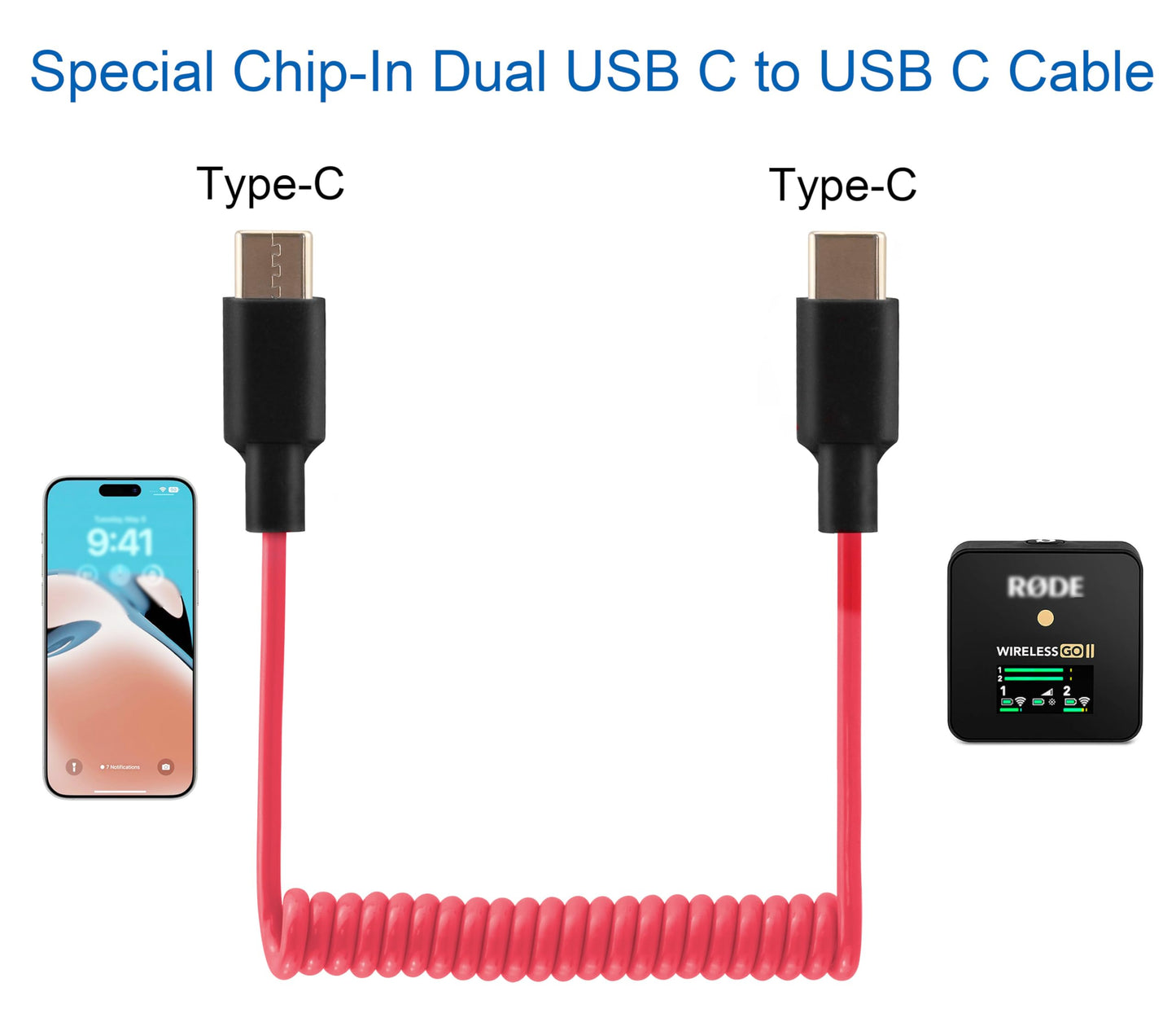 JCMOYUTY Mic Adapter for Rode Wireless GO 2 ME Pro Micro USB C to USB C Microphone Cable, for Hollyland Lark M1 / M2 / MAX / 150 / M1 / MAX Duo DAC