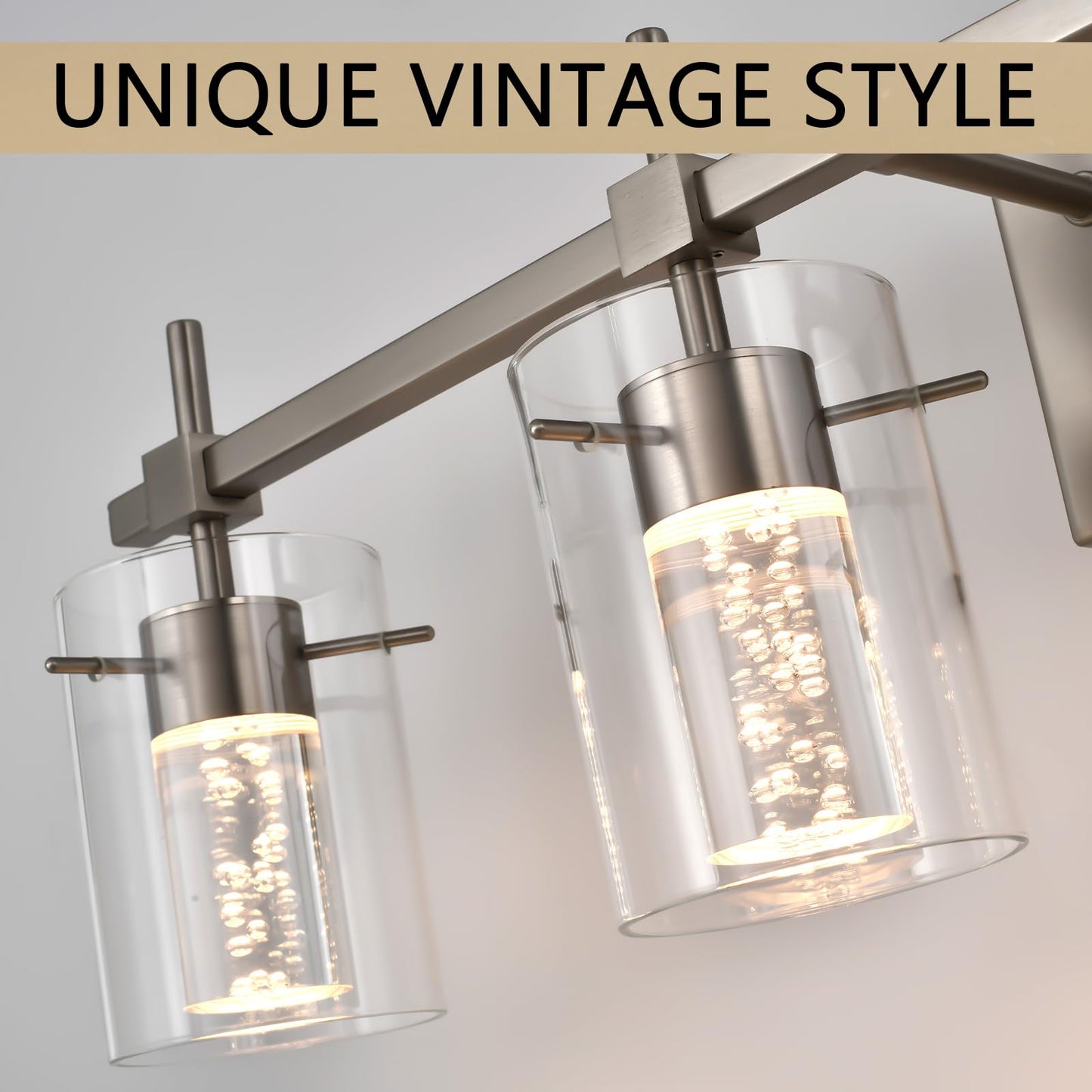 NOVCAND Bathroom Light Fixtures 3-Light, Brushed Nickel Vanity Light Over Mirror Dimmable 3 Color (3000K/4000K/6000K), Eye Protection LED Bathroom