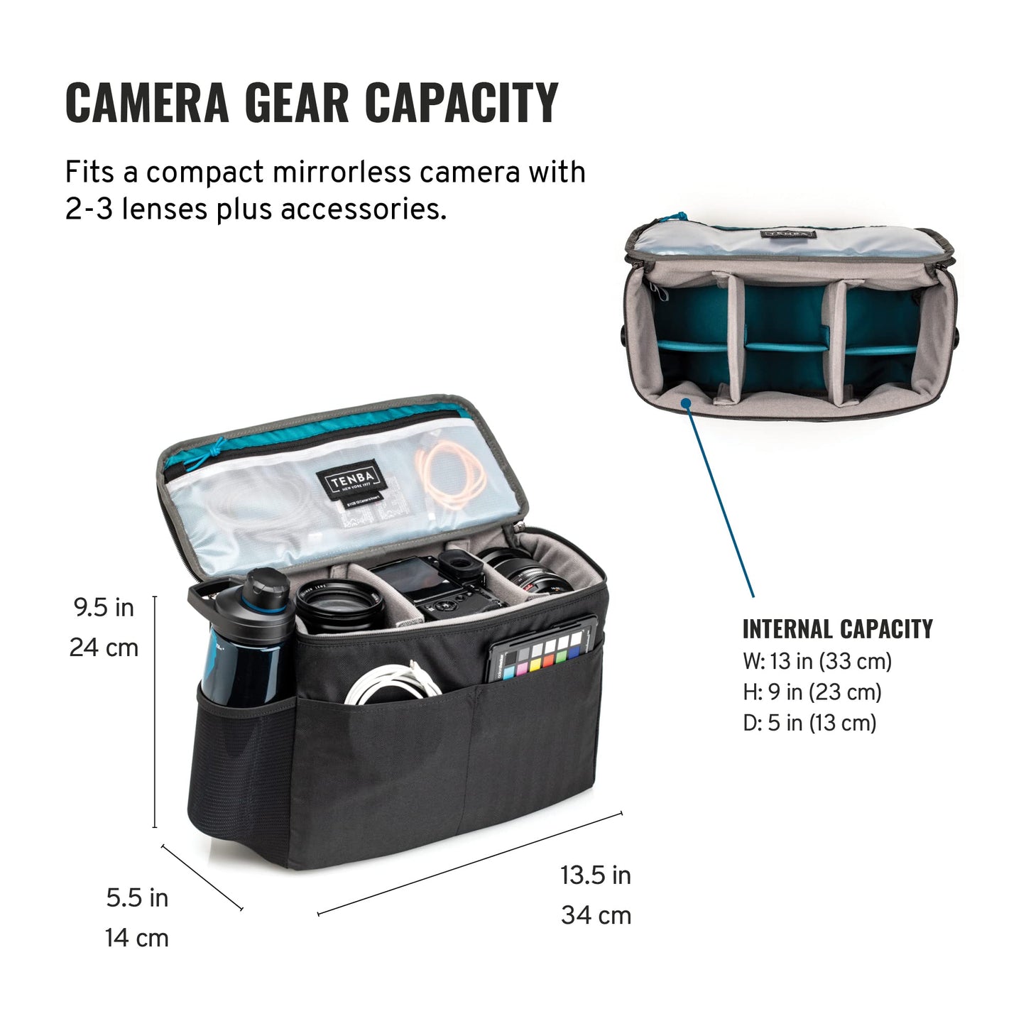 Tenba BYOB 13 Camera Insert - Turns any bag into a camera bag for DSLR and Mirrorless cameras and lenses - Black (636-632)
