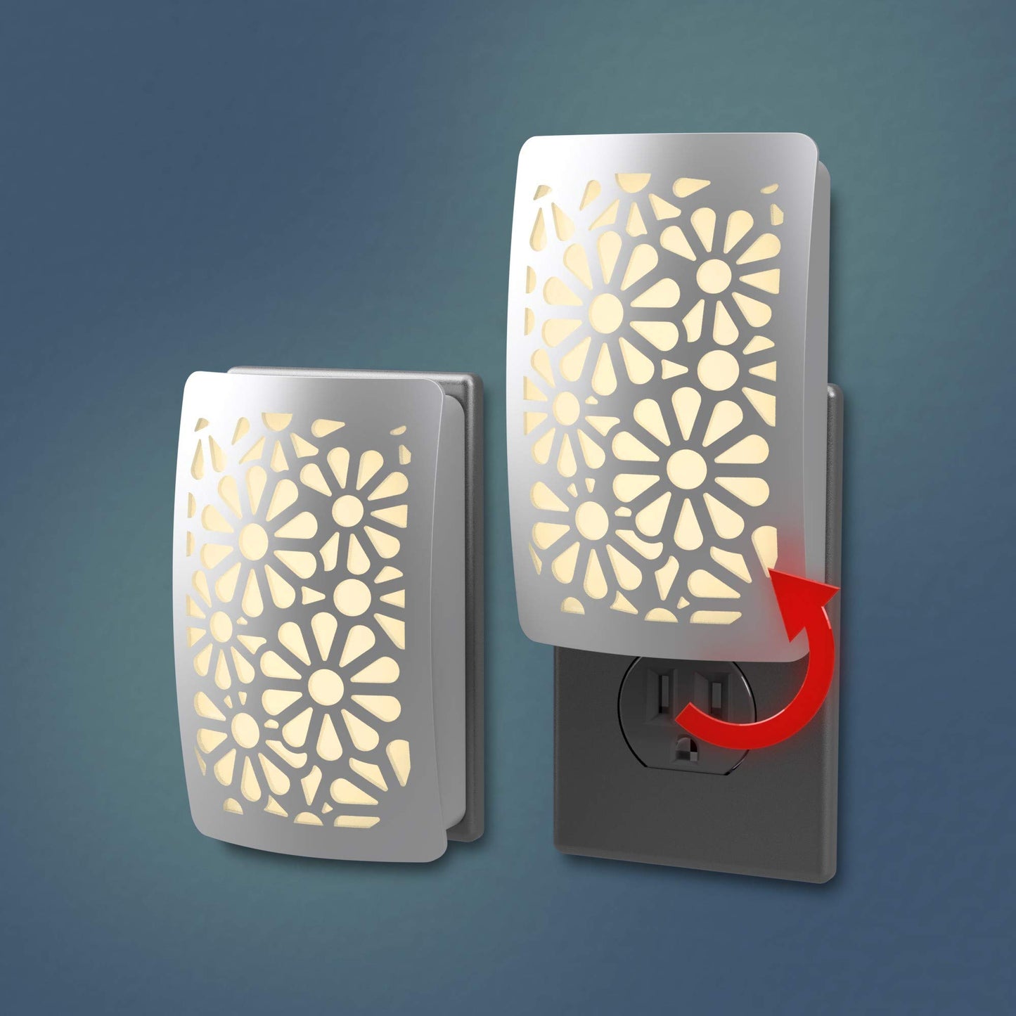Westek NL-DPFL-N Floral Decoplug Night Light, Satin Nickel