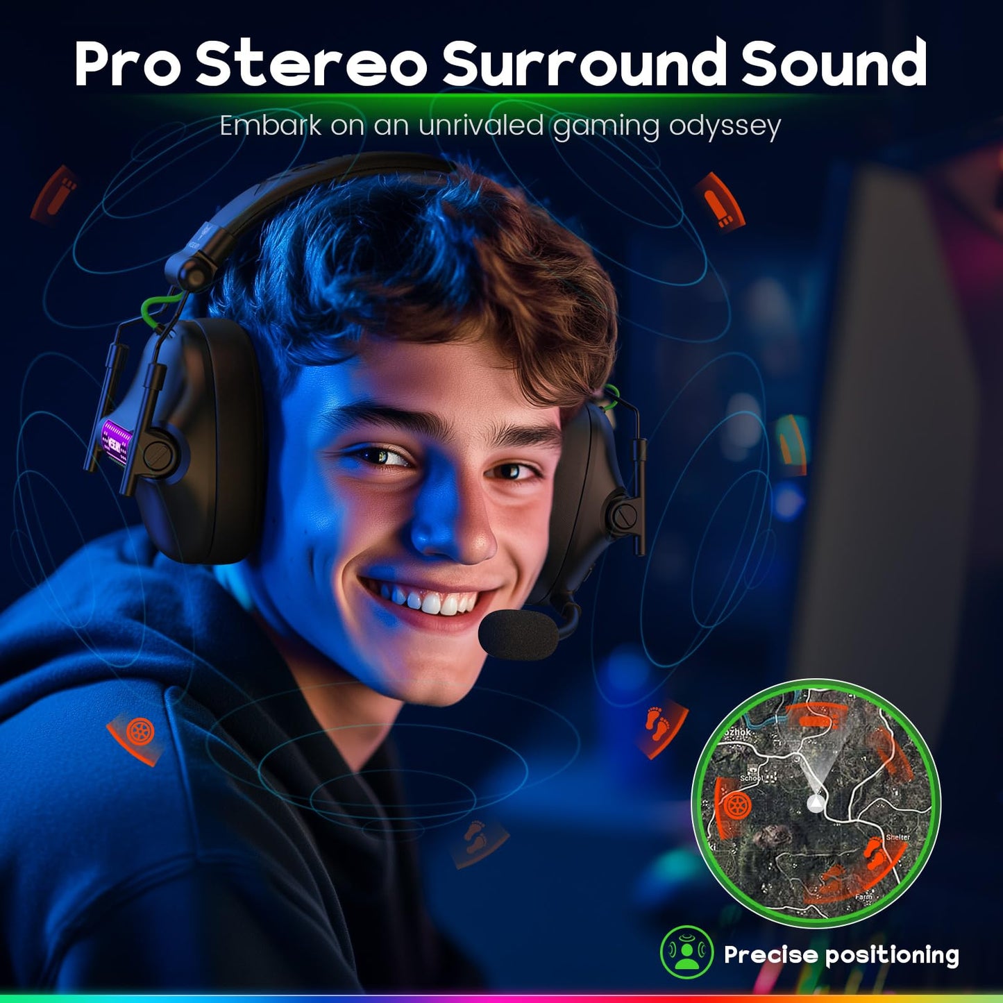 WESEARY Wireless Gaming Headset with Mic, Gaming Headphones for PS5, PS4, PC, Switch & Mac, Bluetooth 5.4 & 2.4GHz Wireless Headset, 3D Surround