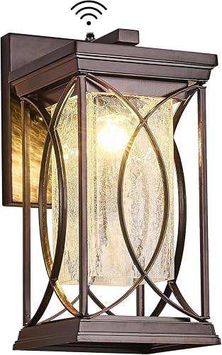 Oil Rubbed Bronze Outdoor Sconce Dusk to Dawn Exterior Light Fixtures Wall Mount Porch Light Modern Outdoor Wall Light Aluminum with Crack-Like Glass