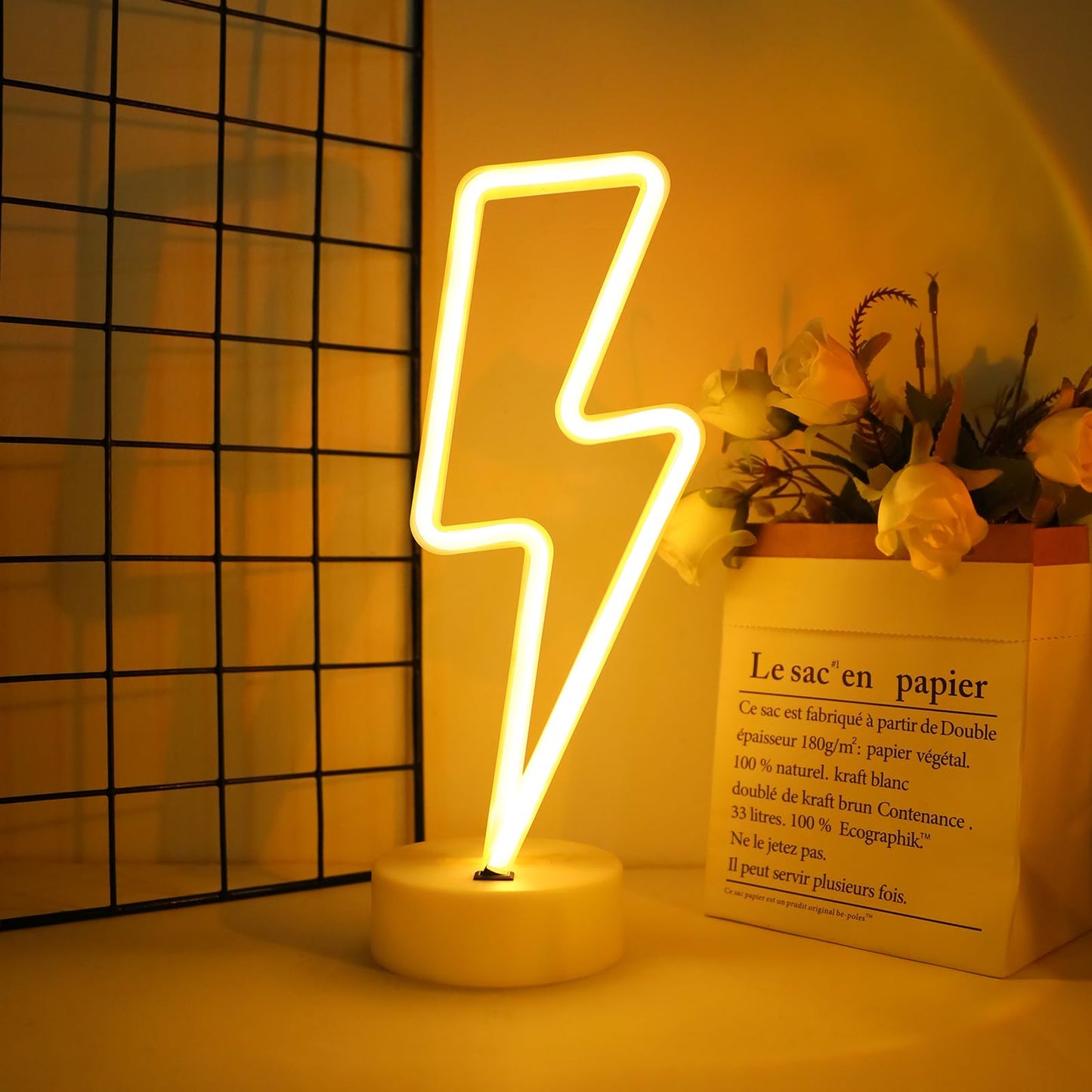 ENUOLI LED Lightning Shaped Neon Signs Lights Battery Operated/USB Powered Warm White Art LED Decorative Night Lights Table Decor for Living Room