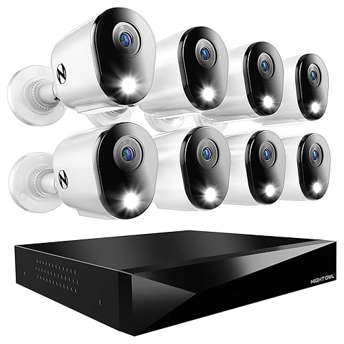 Night Owl 2-Way Audio 12 Channel DVR Video Home Security Camera System with (8) Wired 2K HD Indoor/Outdoor Deterrence Cameras and 1TB Hard Drive (Add