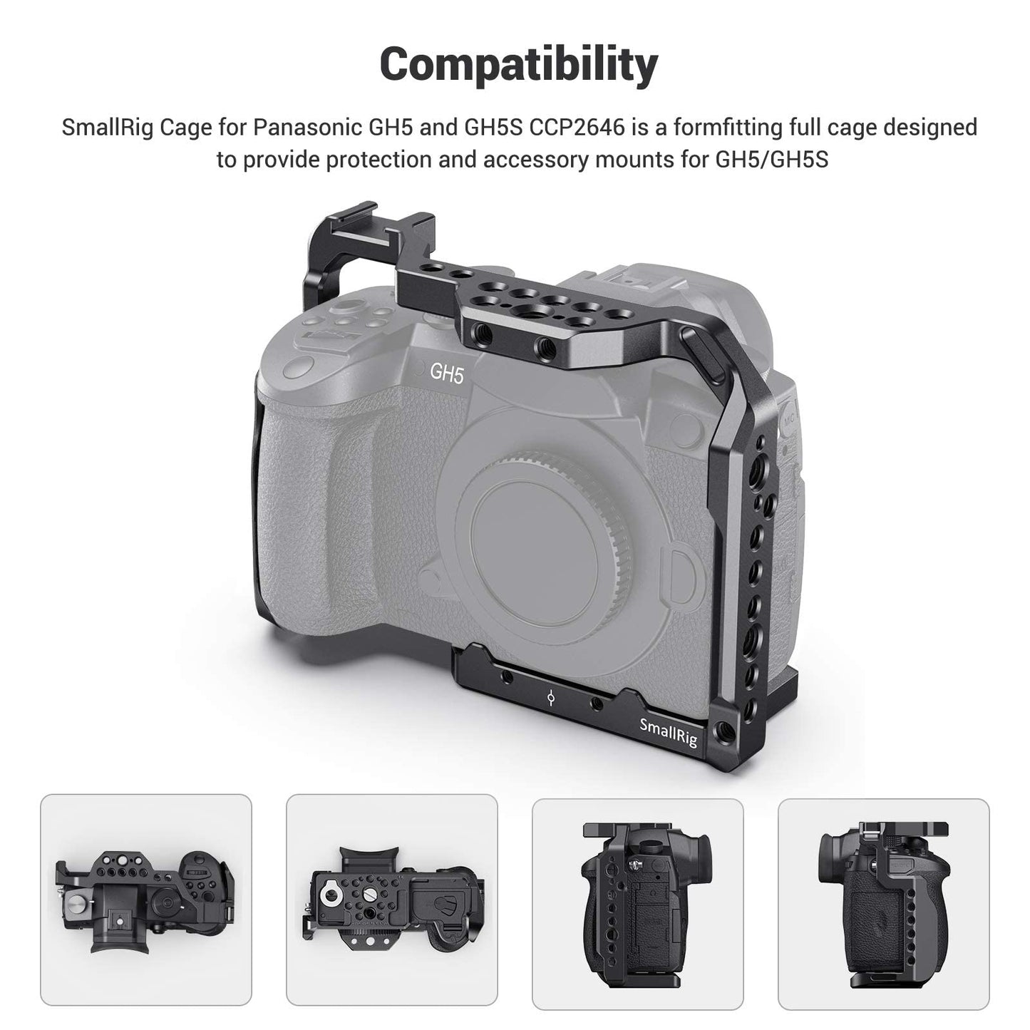 SMALLRIG GH5 GH5S Cage for Panasonic Lumix Camera and DMW-XLR1 (Upgraded Version) - 2049, Video Stabalization Camera Cage, Professional Video