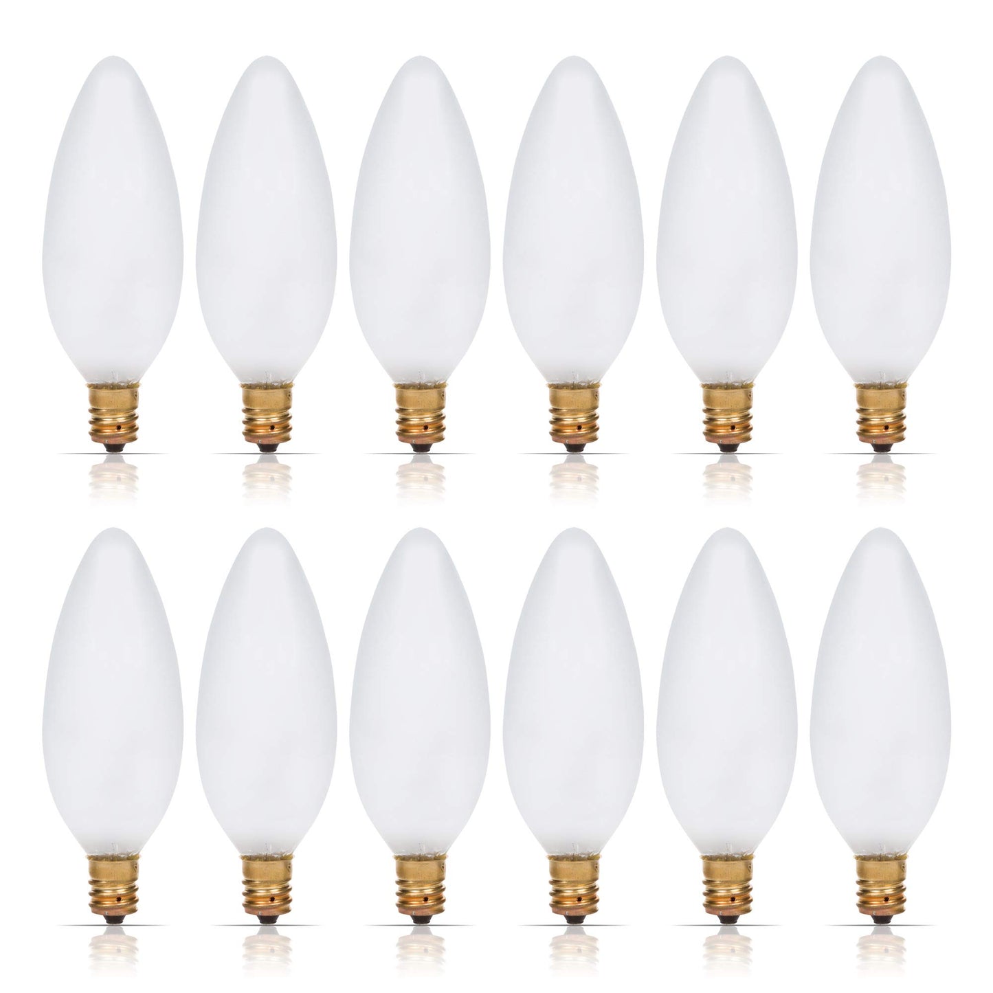 Simba Lighting Candelabra Torpedo Frosted B10 40W E12 Base 120V, 12 Pack