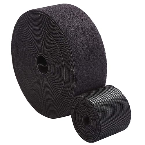 Reusable Fastening Tape Cable Ties Roll 2 Inch Double Side Hook Roll Hook and Loop Cord Management Wire Organizer Straps Black 5 Yard