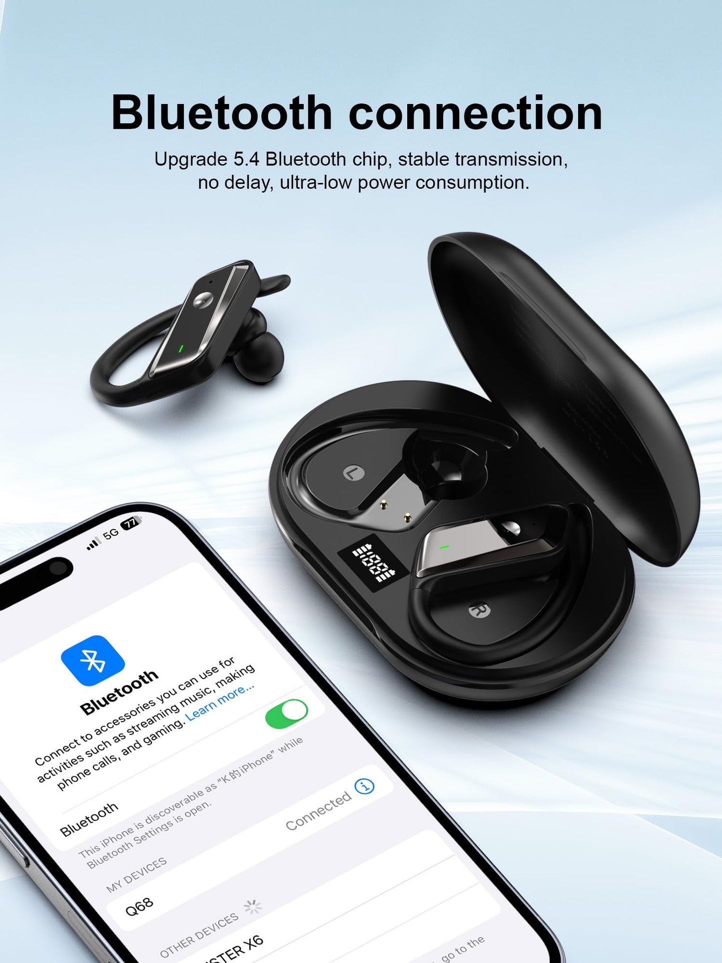 Hulaed Wireless Earbuds Bluetooth 5.4 Headphones 53H Playtime Sport Earphones with LED Display,Over-Ear Buds Built in Mic in Ear Waterproof Headset…