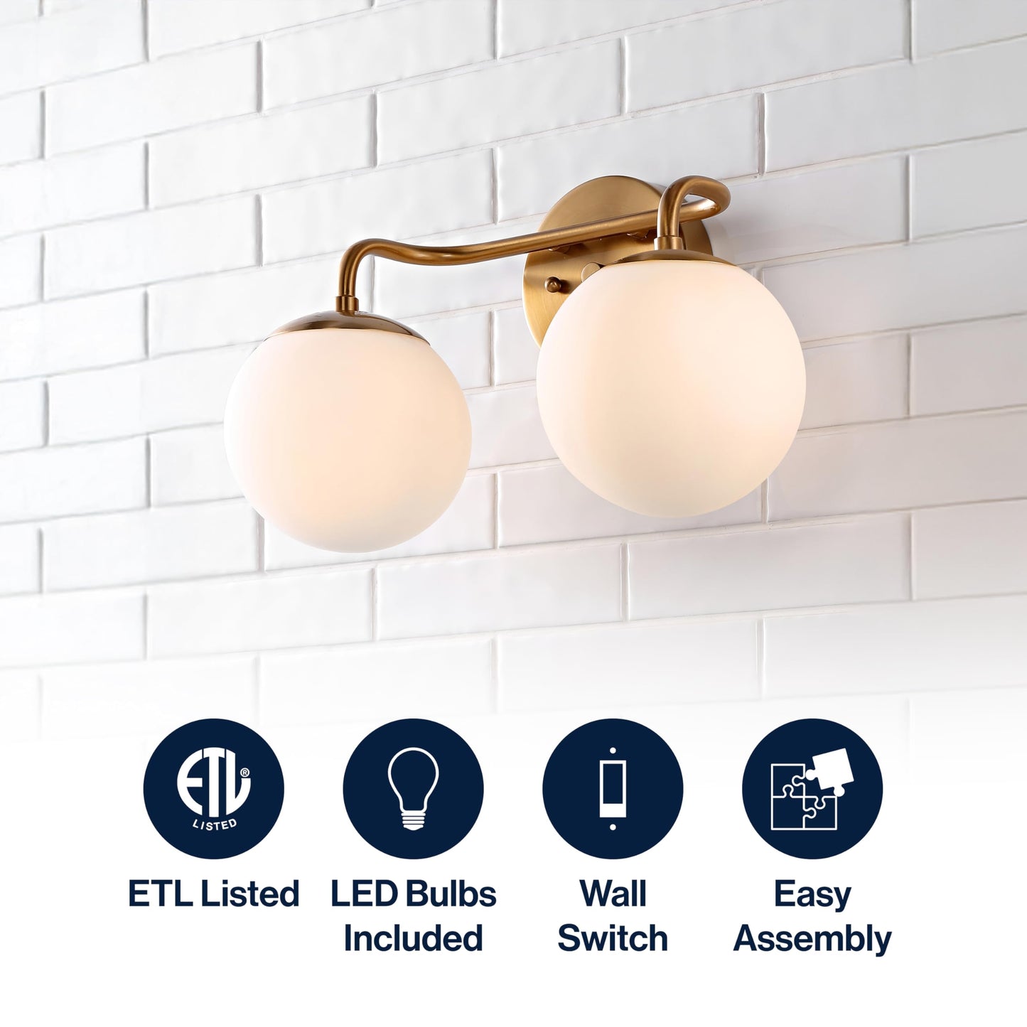 JONATHAN Y 15" Gold Painting Modern Globe Wall Sconce Vanity Light for Bathroom, White Frosted Glass Shade, Midcentury Parisian Bistro Wall Lamp, LED