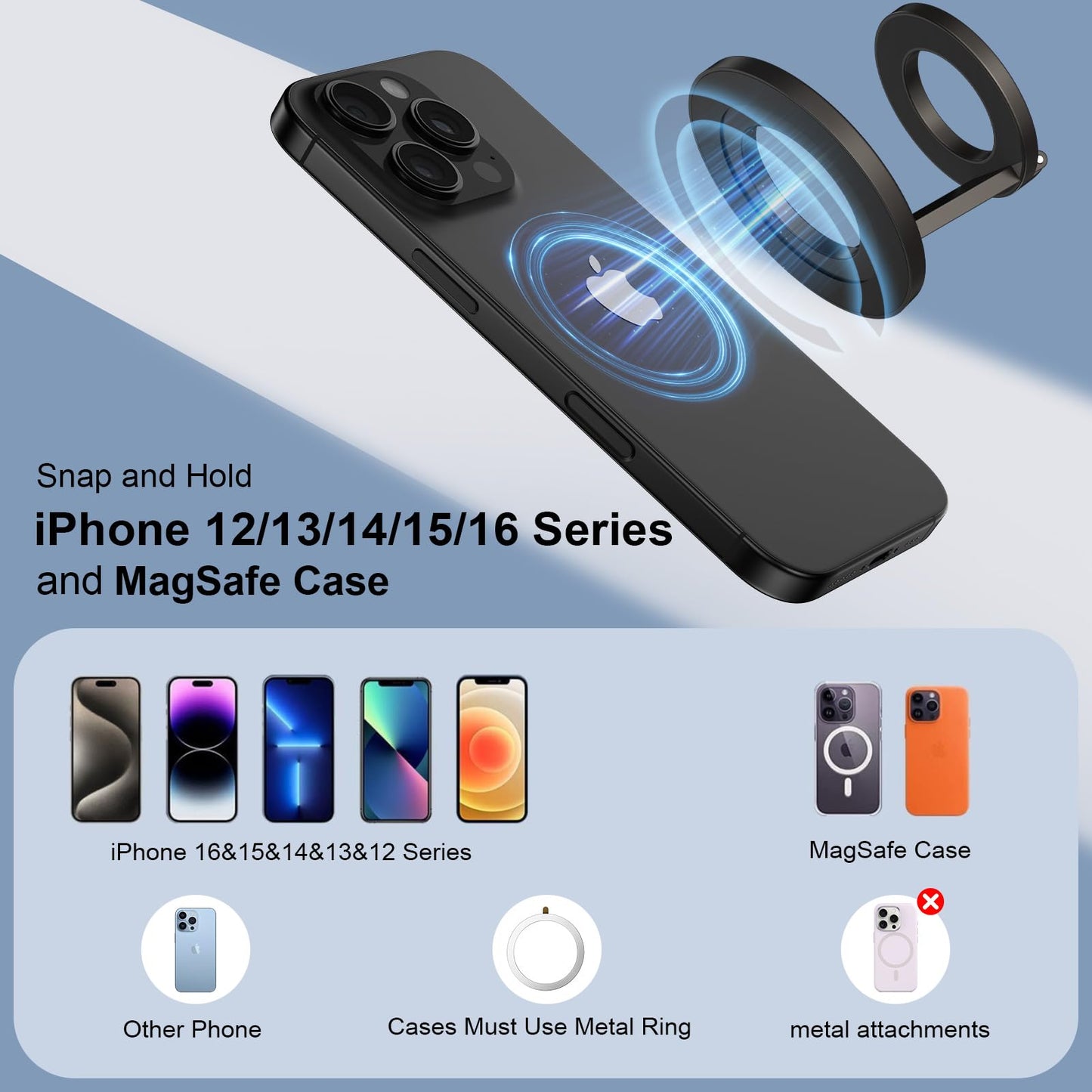 Magnetic Phone Ring Grip Holder for MagSafe Magnet Phone Grip Stand Finger Ring Two-Sided Magnetic Kickstand for iPhone 17 16 Pro Max 16e 15 14 13 12