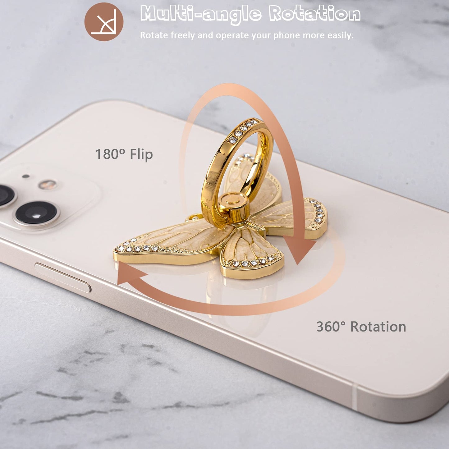 Doflyesky Butterfly Cell Phone Ring Grip Holder, 360 Degrees Rotation Phone Ring Grip Stand, Metal Finger Kickstand Compatible with iPhone, Samsung