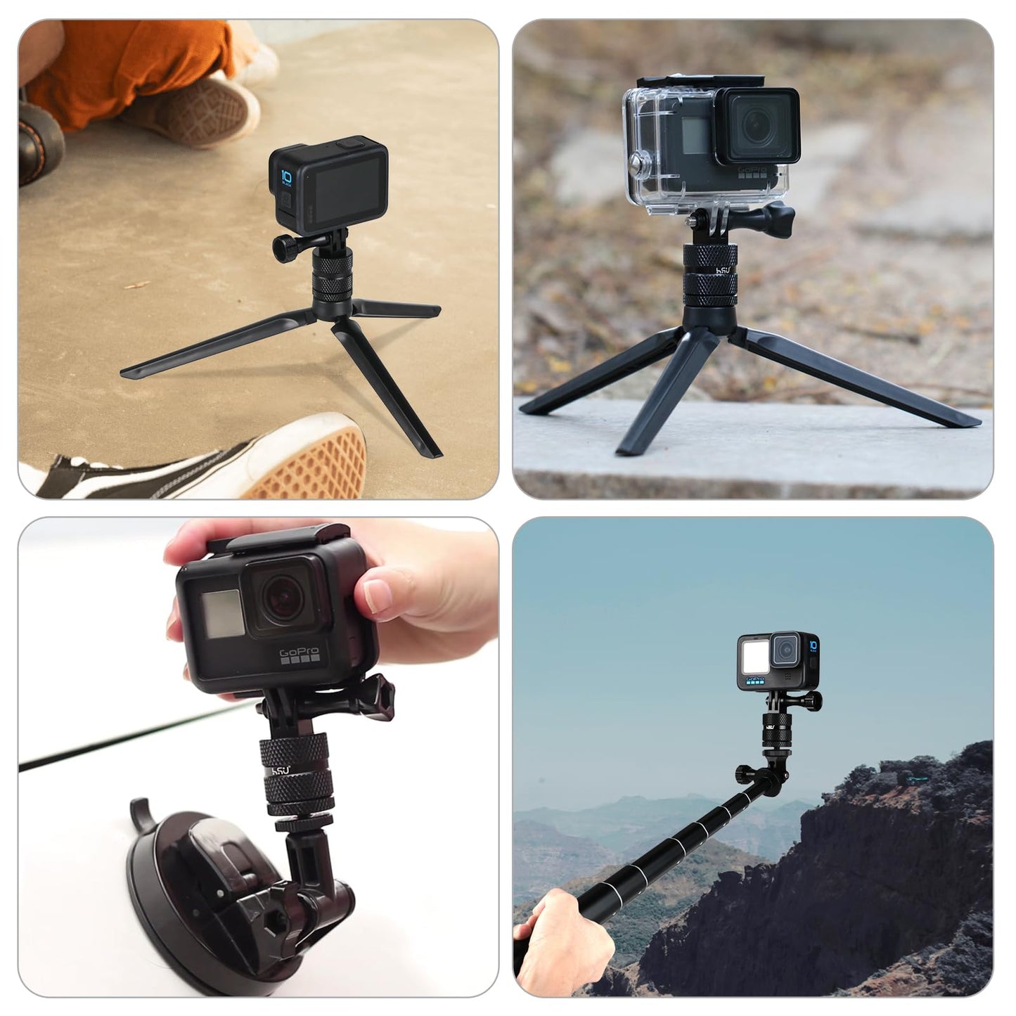 HSU Aluminum 1/4 inch 20 Camera Mount, 360 Degree Rotation Tripod Adapter Fits GoPro Hero, DJI Osmo Action Camera Insta360 Ace Pro AKASO Campark