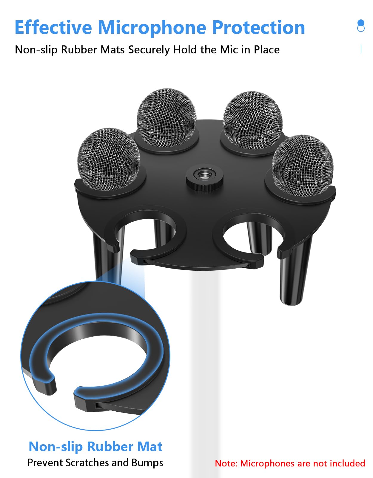 Borenbuir Multi Microphone Holder (Aluminum) Multi-Mic Holder for Handheld Dynamic, Wired and Wireless Mics, Storage Organizer and Display for Mic