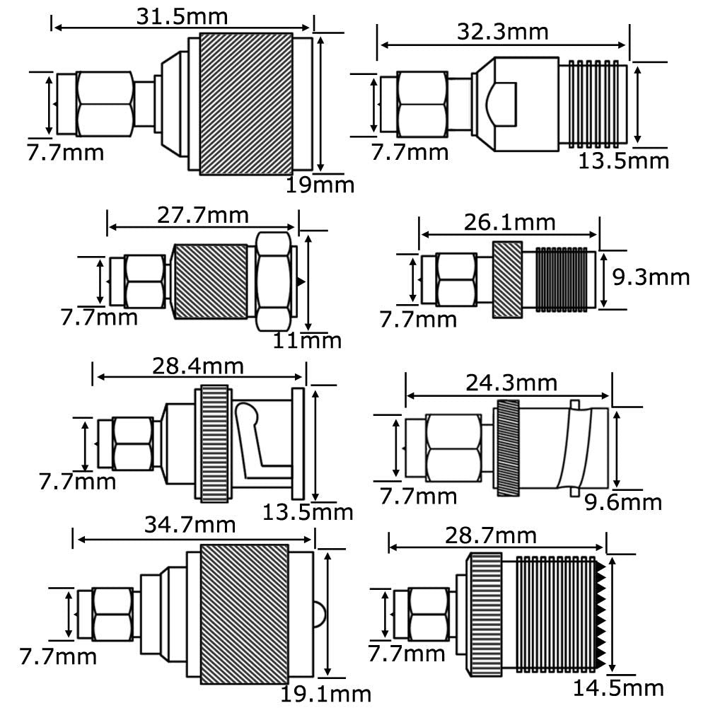 YOTENKO 16-Piece SMA Adapter Kit: SMA to BNC, N, F, UHF (PL259/SO239) Coaxial Connectors, Gold-Plated Brass RF Adapter Set for RTL-SDR Dongles, Ham