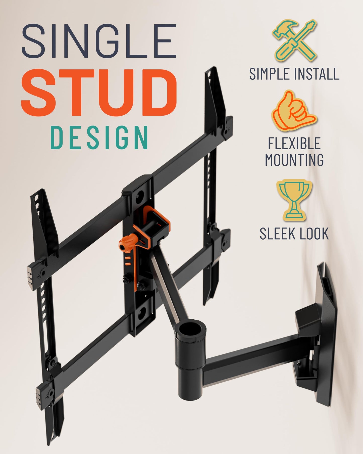 ECHOGEAR SwiftStud Swivel Full Motion TV Wall Mount for TVs Up to 60" - Smooth Extention, Tilt - Wall Template for Easy Install On 1 Stud - Level