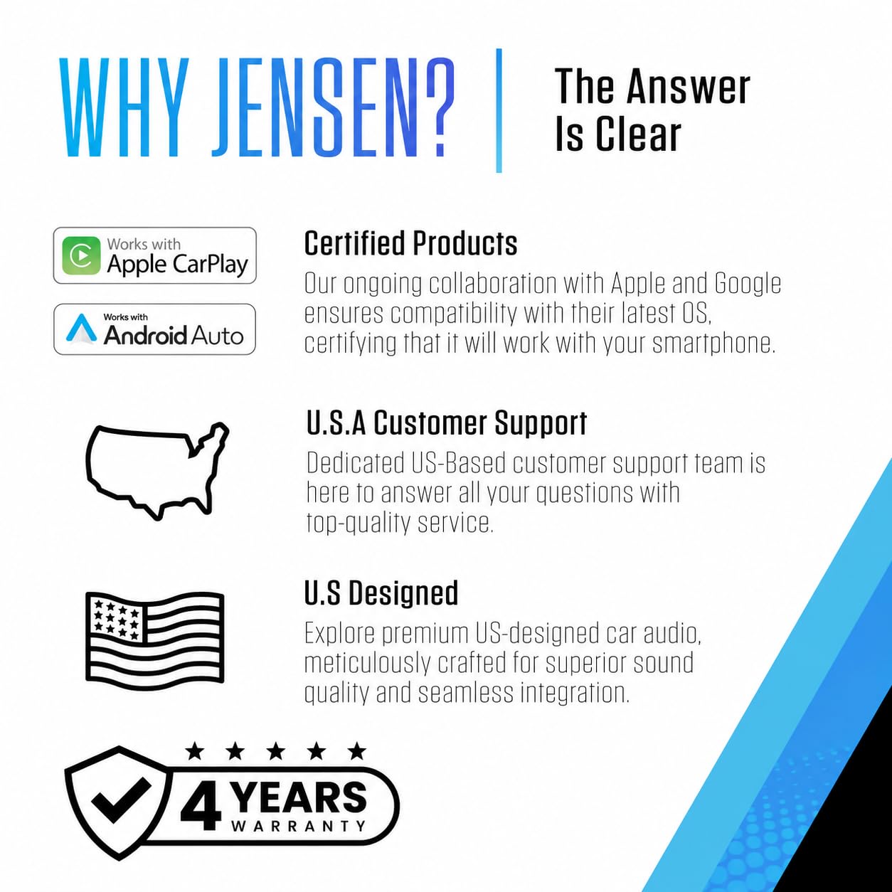 JENSEN J1CA8FL-BUC 8-inch Certified Apple CarPlay Android Auto Wired or Wireless | Single DIN and Double DIN Touchscreen Car Stereo Radio | Bluetooth