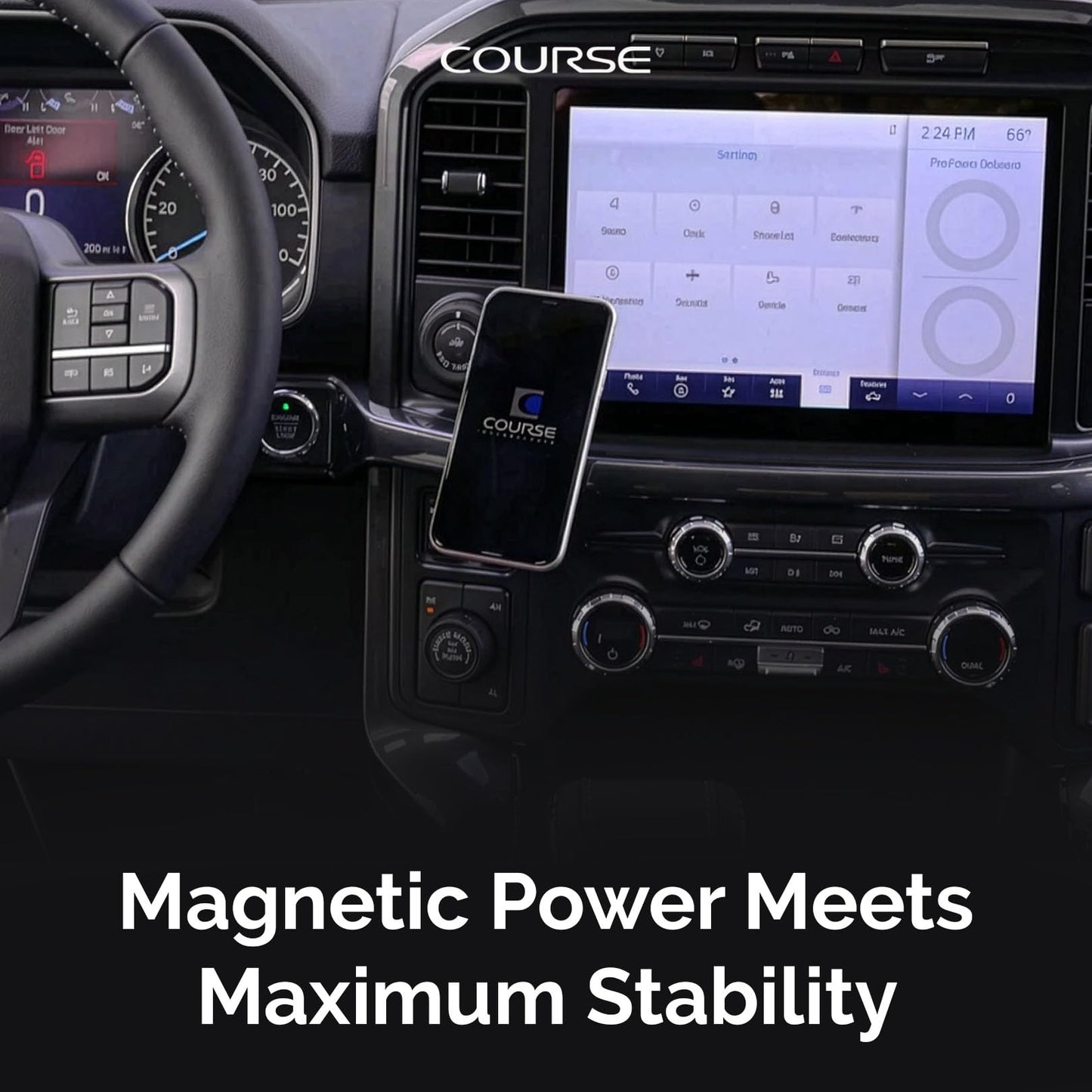 Course Motorsports Direct Fit Phone Mount | MagSafe Compatible | Wireless or Magnetic Charging Head | Custom Dash Mount | Compatible with Ford F-150