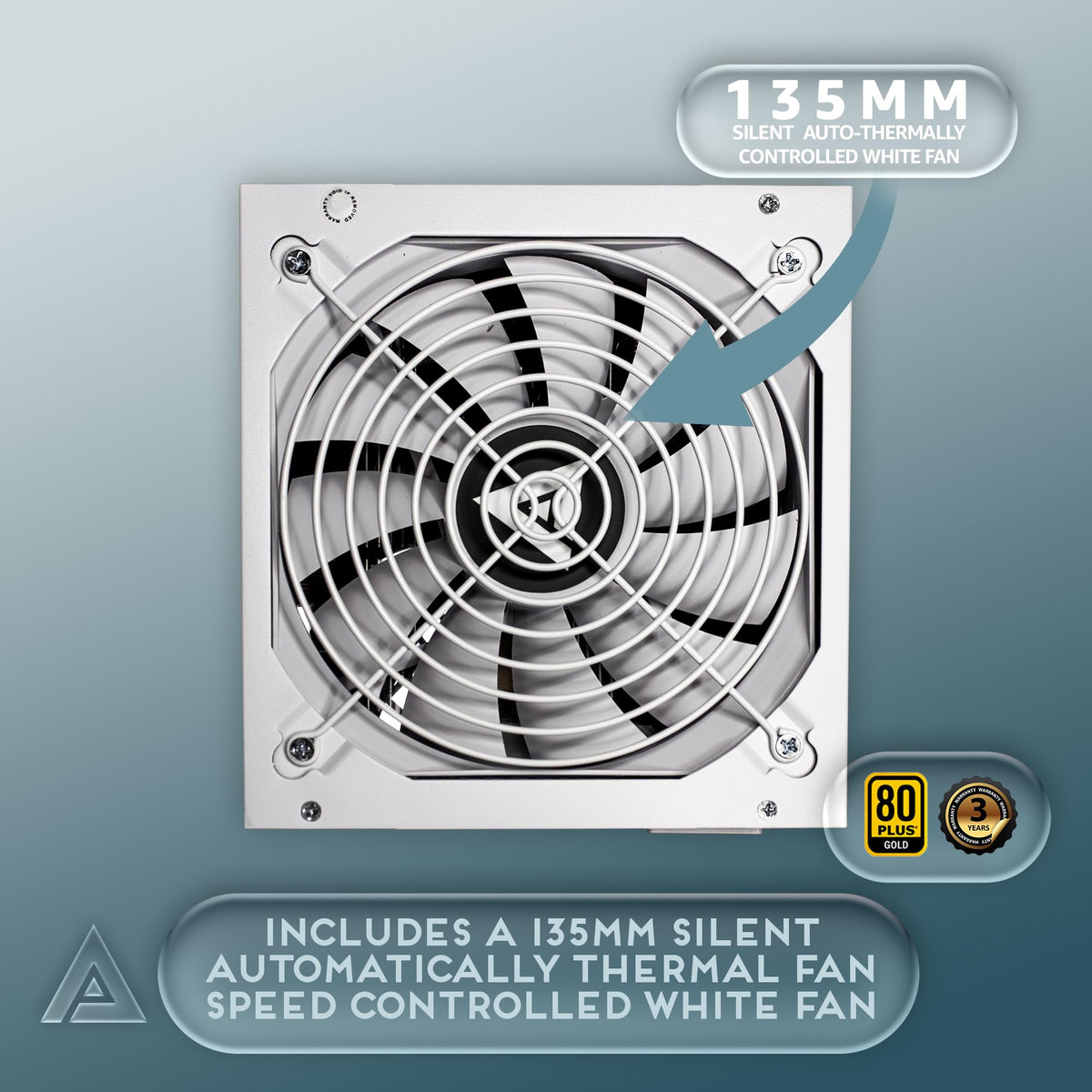 Apevia ATX-PR850W-WH PCIE 5.0 & ATX 3.0 Prestige 850W 80+ Gold Rated, PCIE 5.0 / Gen 5 12VHPWR Connector, Active PFC ATX Gaming Power Supply White