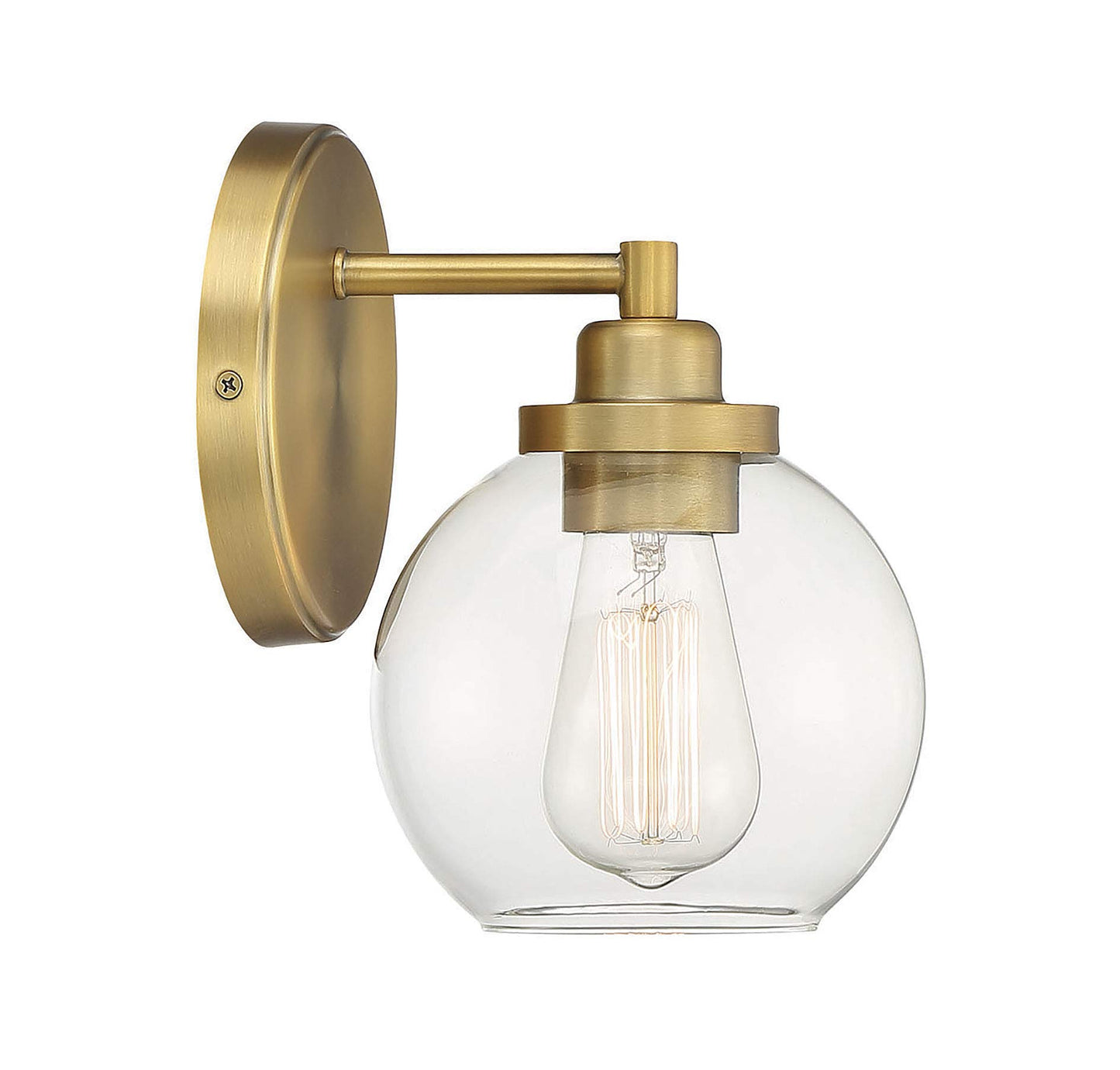 Savoy House 9-4050-1-322 Carson Mid-Century Modern Clear Glass Bathroom Vanity Wall Sconce Light, 1-Light 60 Watt, 9" H x 6" W, Warm Brass
