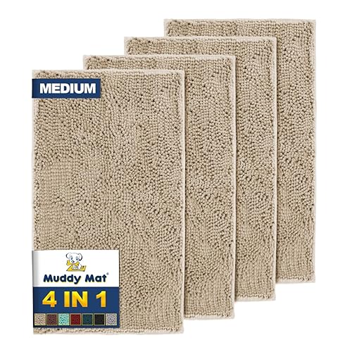 Muddy Mat® 4-Piece Beige Medium 30"X19" AS-SEEN-ON-TV Highly Absorbent Microfiber Door Mat, Bath Mat and Pet Rug, Non slip Thick Washable, Soft…