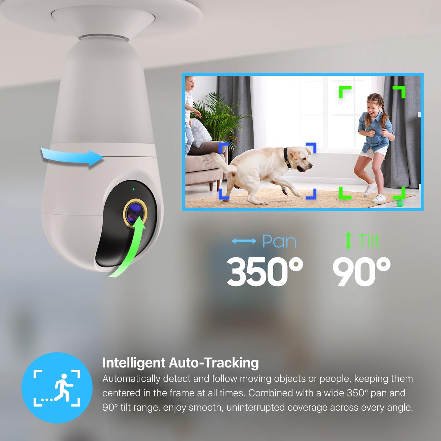 Amcrest Link 4MP Light Bulb WiFi Indoor/Outdoor Camera, Human Detection, 90.5° FOV, Pan/Tilt, IP45, AI Night Color, 2.4GHz/5GHz Dual Band Camera