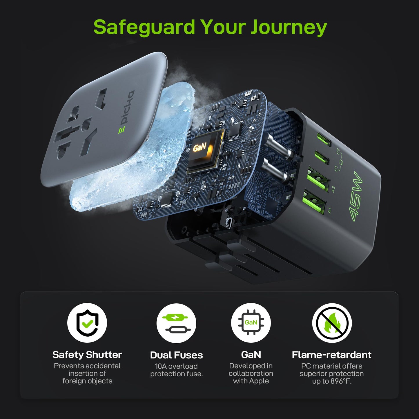 EPICKA Pulse 45W European Travel Adapter – Universal Power Adapter with 5 Ports (1 AC, 2 USB-A, 2 USB-C) PD Fast Charger for EU & Japan