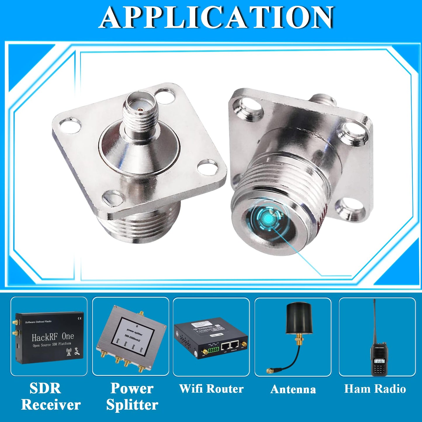 2PCS Type N to SMA Coax Connector, N Female to SMA Female 4-Hole Panel Mount Coax Adapter, N Type SMA Female Chassis Type 4 Hole Flange Panel Coaxial